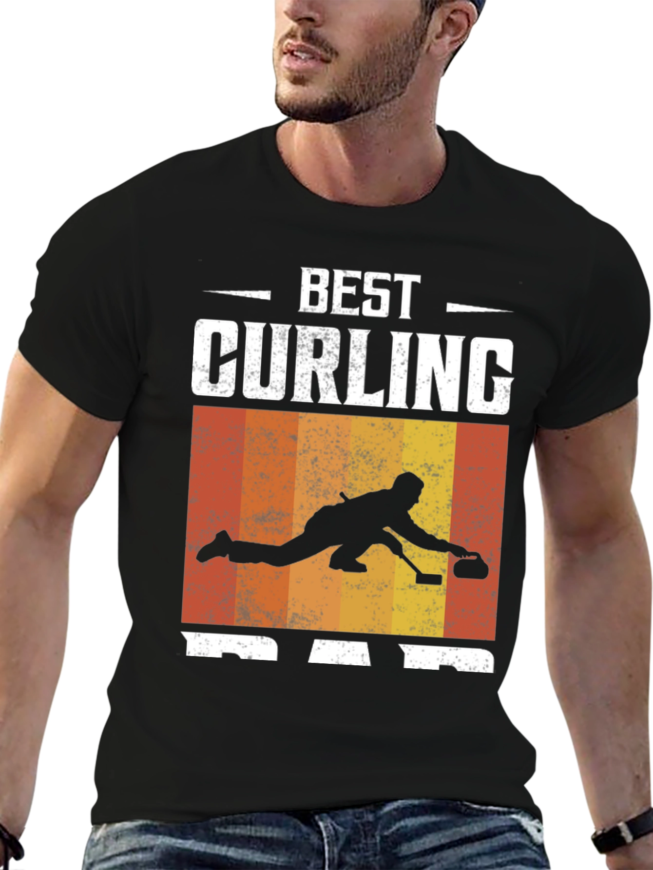 Best Curling Dad T-Shirt Black Graphic Tee