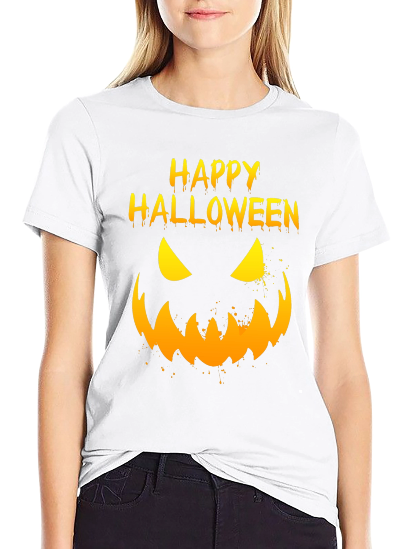 Happy Halloween Pumpkin Face Graphic T-Shirt