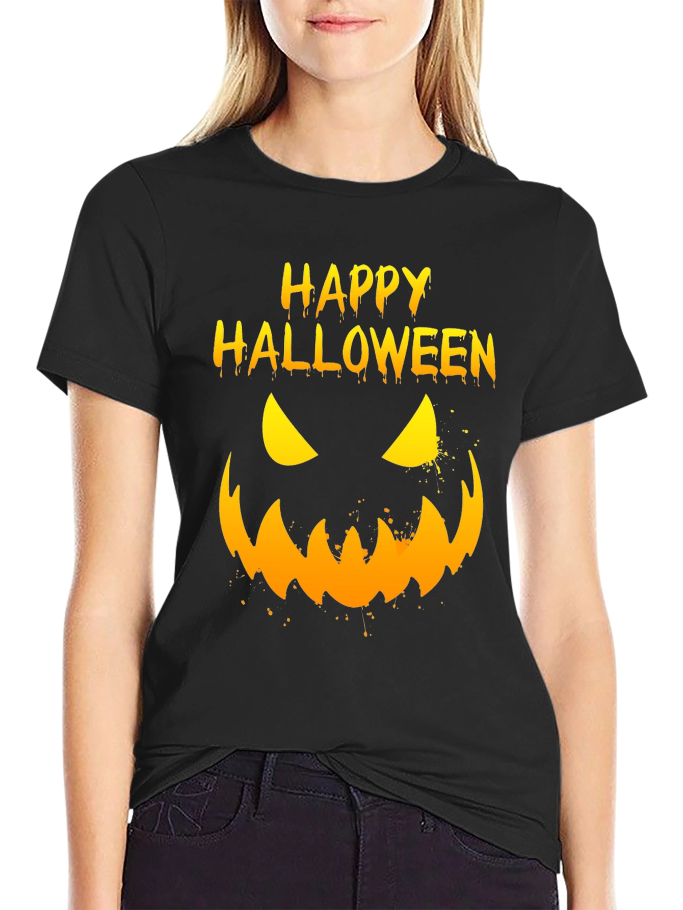 Happy Halloween Pumpkin Face Graphic T-Shirt