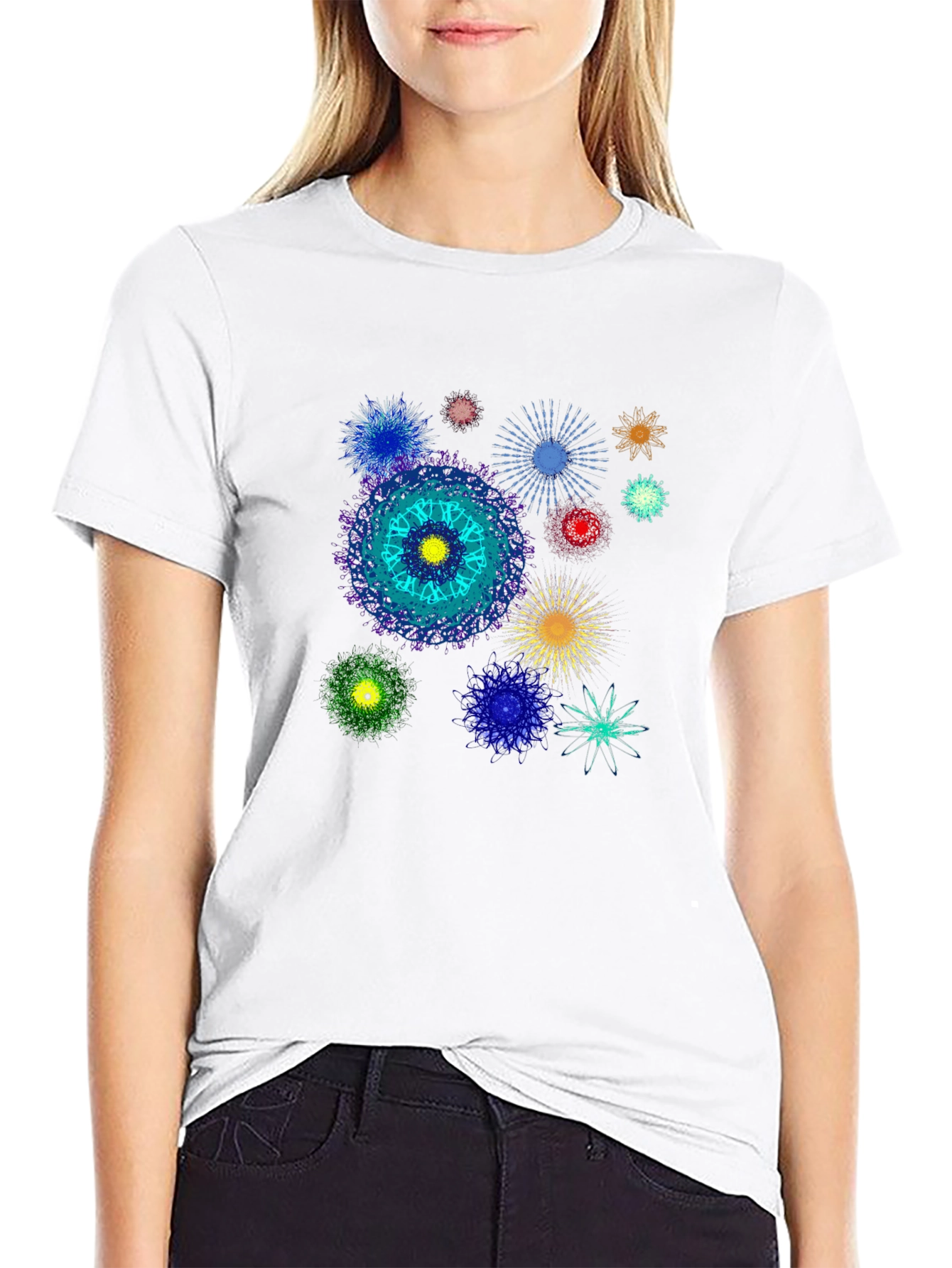 Abstract Mandala Graphic Print Black T-Shirt