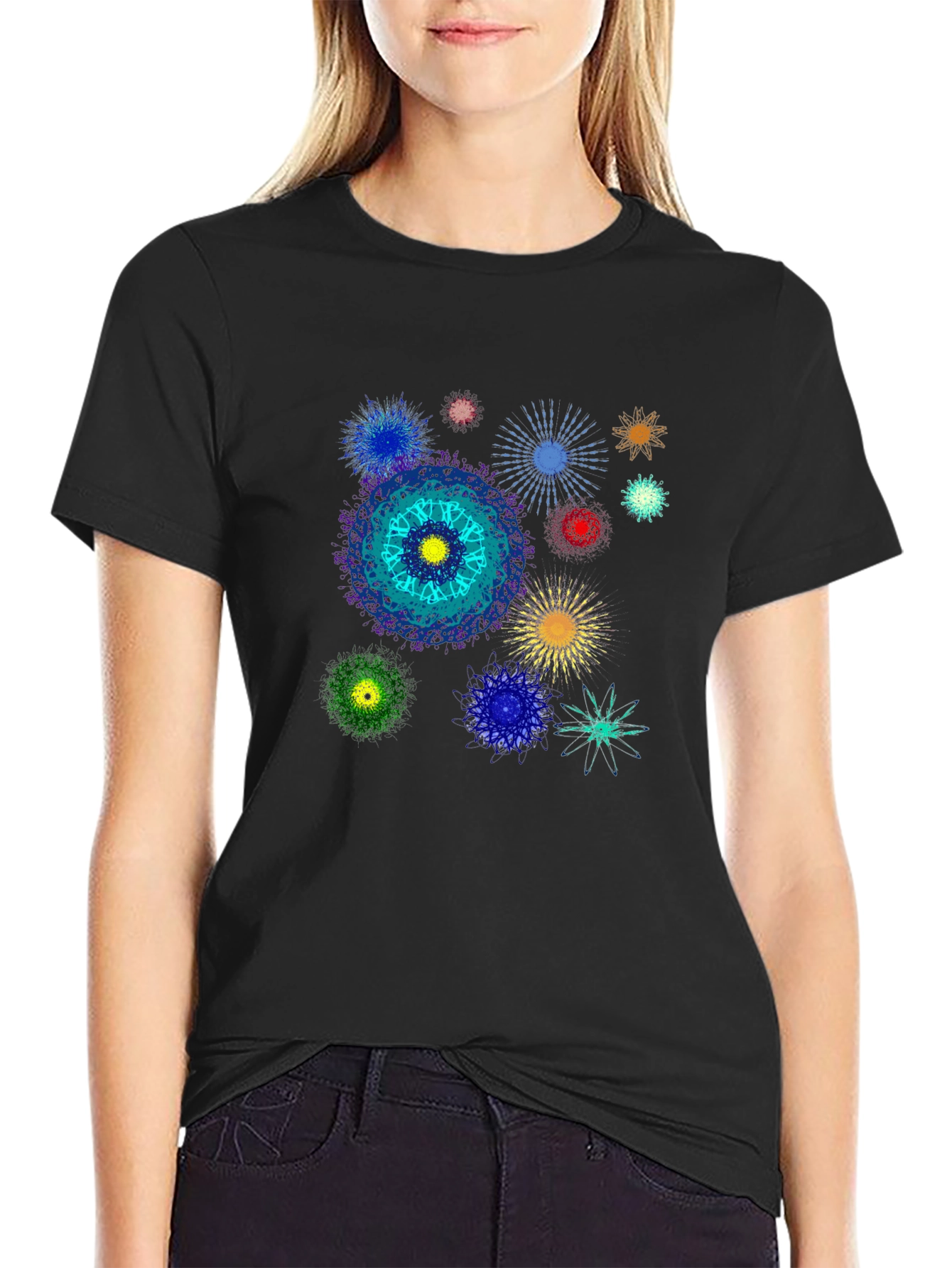 Abstract Mandala Graphic Print Black T-Shirt