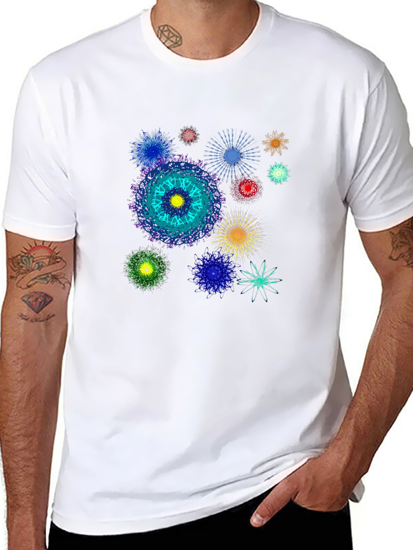Abstract Mandala Graphic Print Black T-Shirt