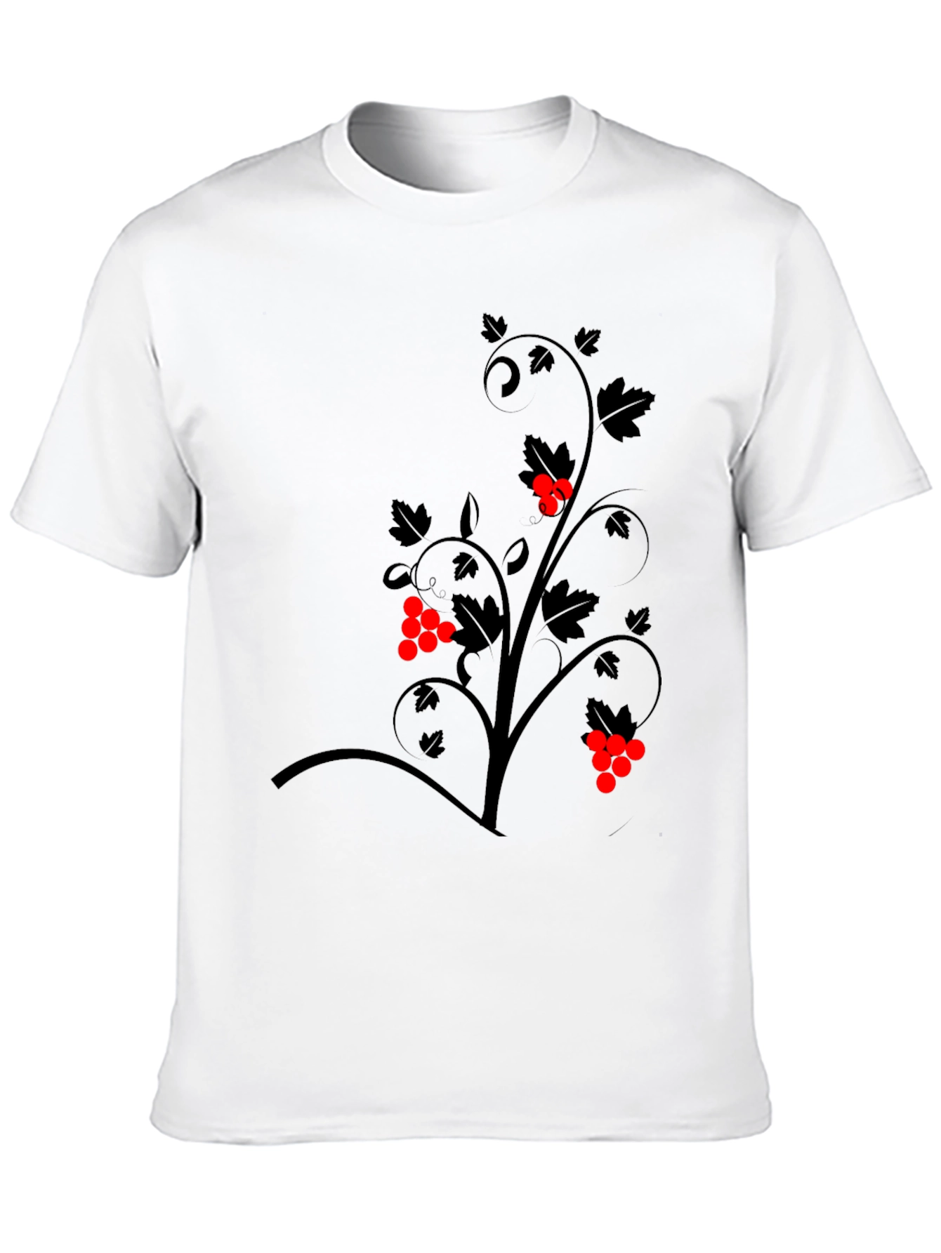 Black T-Shirt with Floral Berry Design