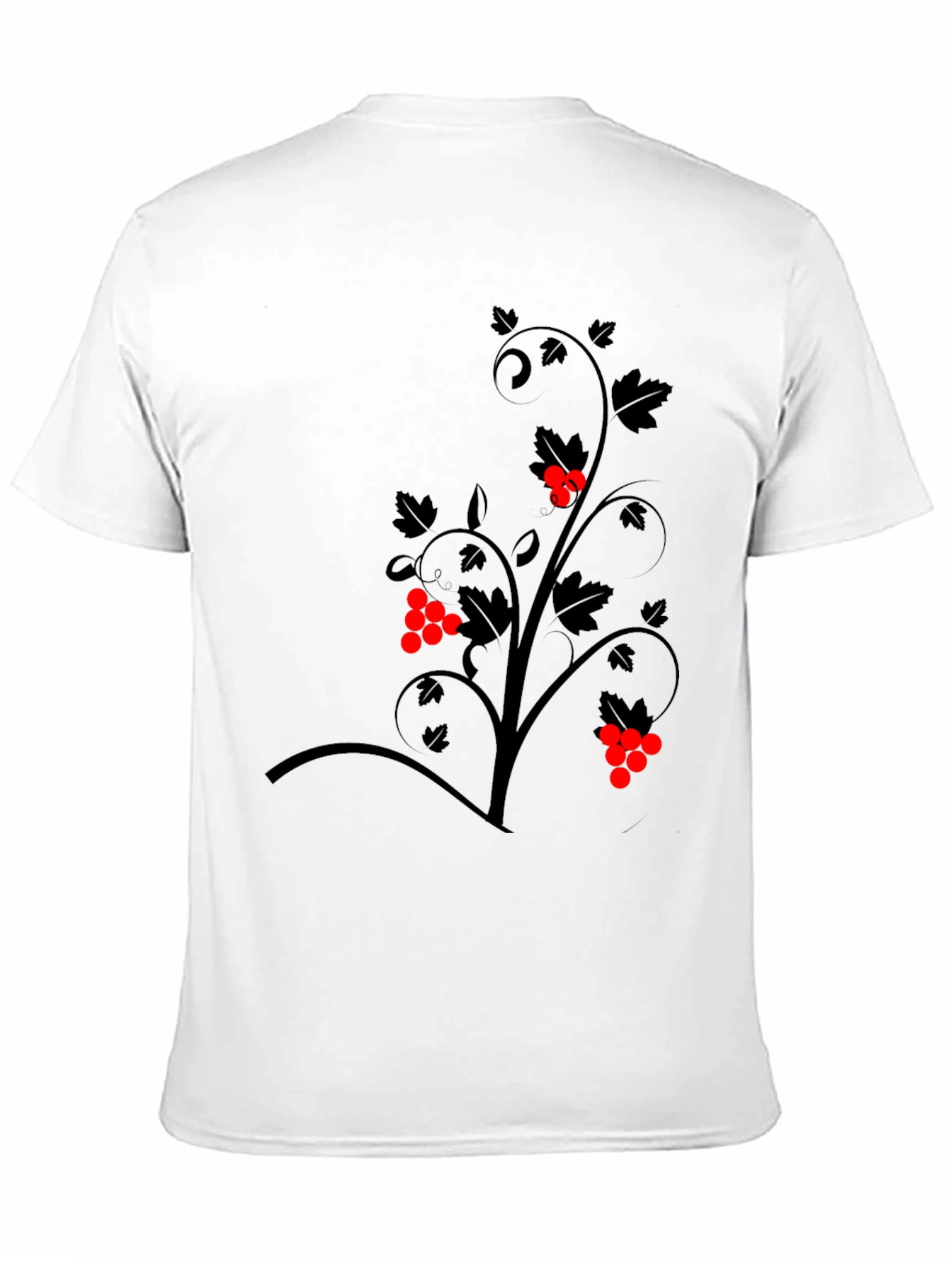 Black T-Shirt with Floral Berry Design