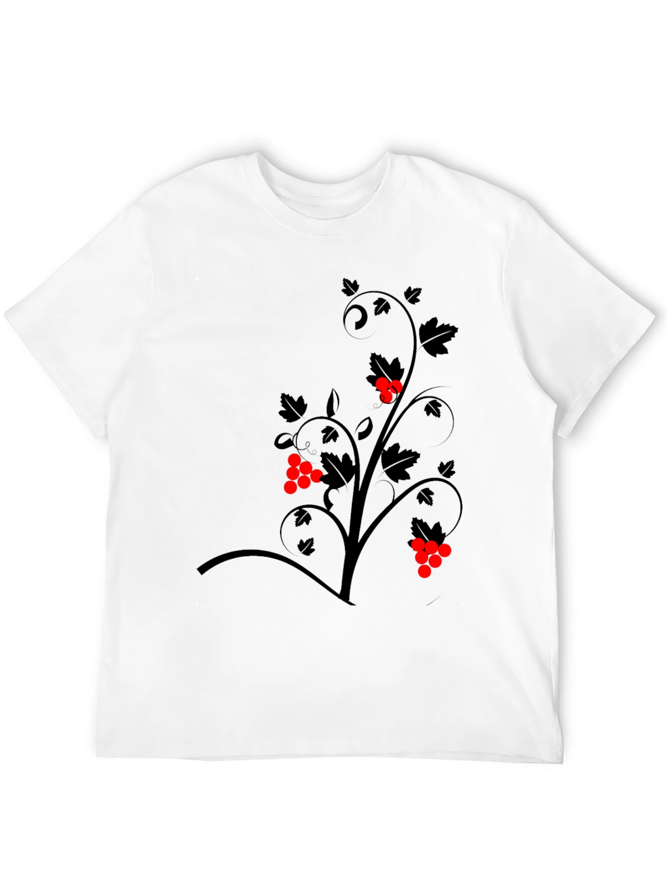 Black T-Shirt with Floral Berry Design