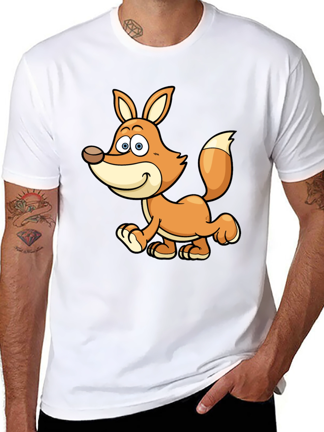 Cute Cartoon Fox Black T-Shirt