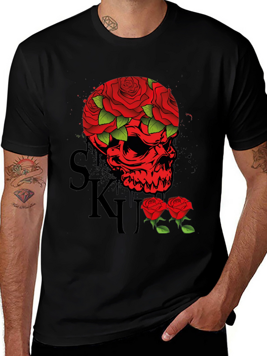 Skull & Roses Graphic Tee - Mens Black T-Shirt
