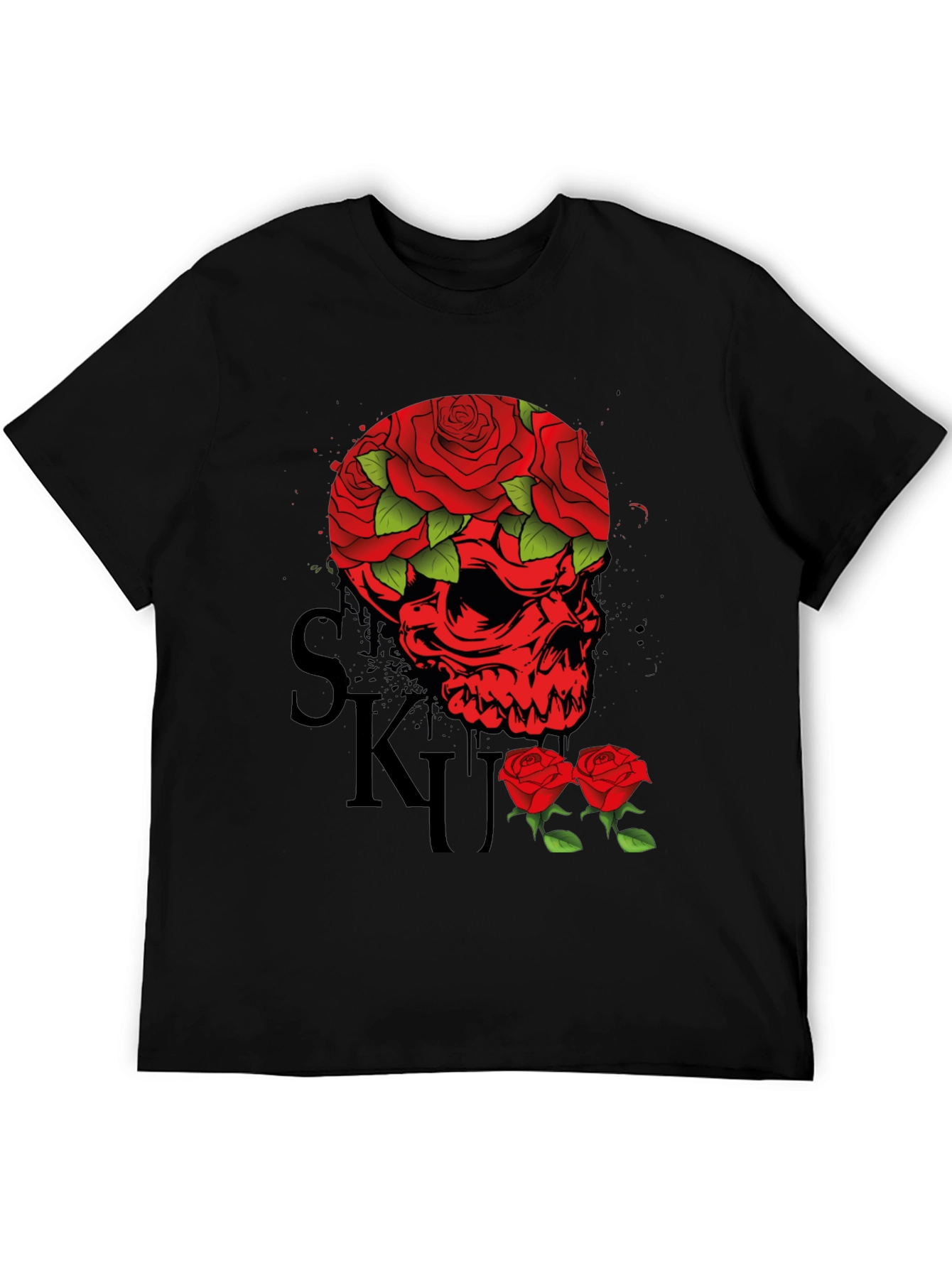 Skull & Roses Graphic Tee - Mens Black T-Shirt