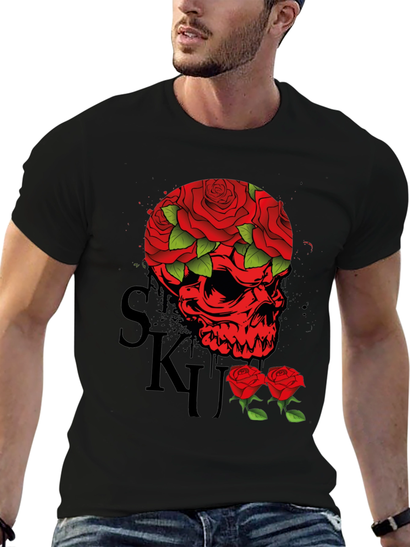 Skull & Roses Graphic Tee - Mens Black T-Shirt