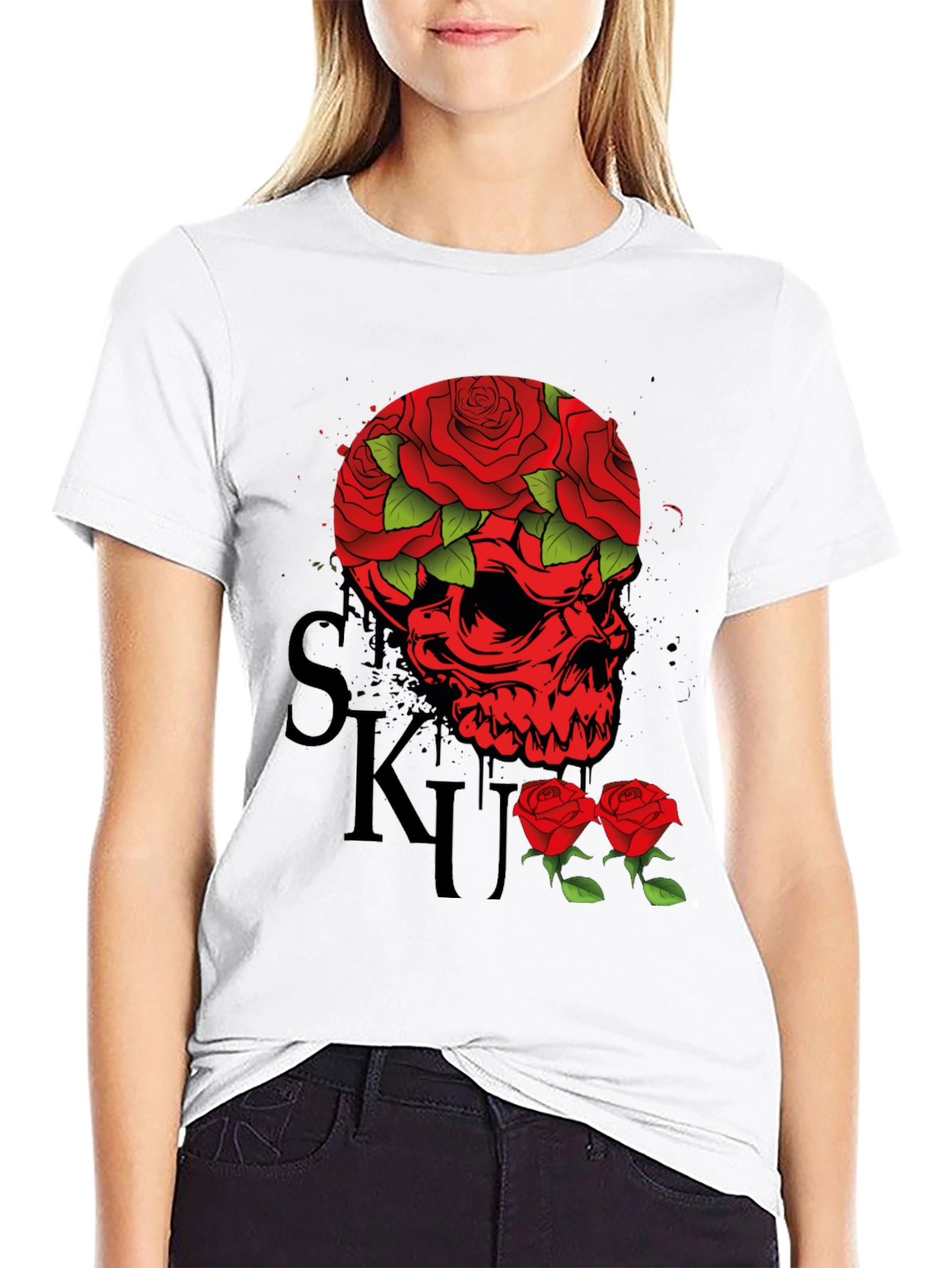 Skull & Roses Graphic Tee - Mens Black T-Shirt