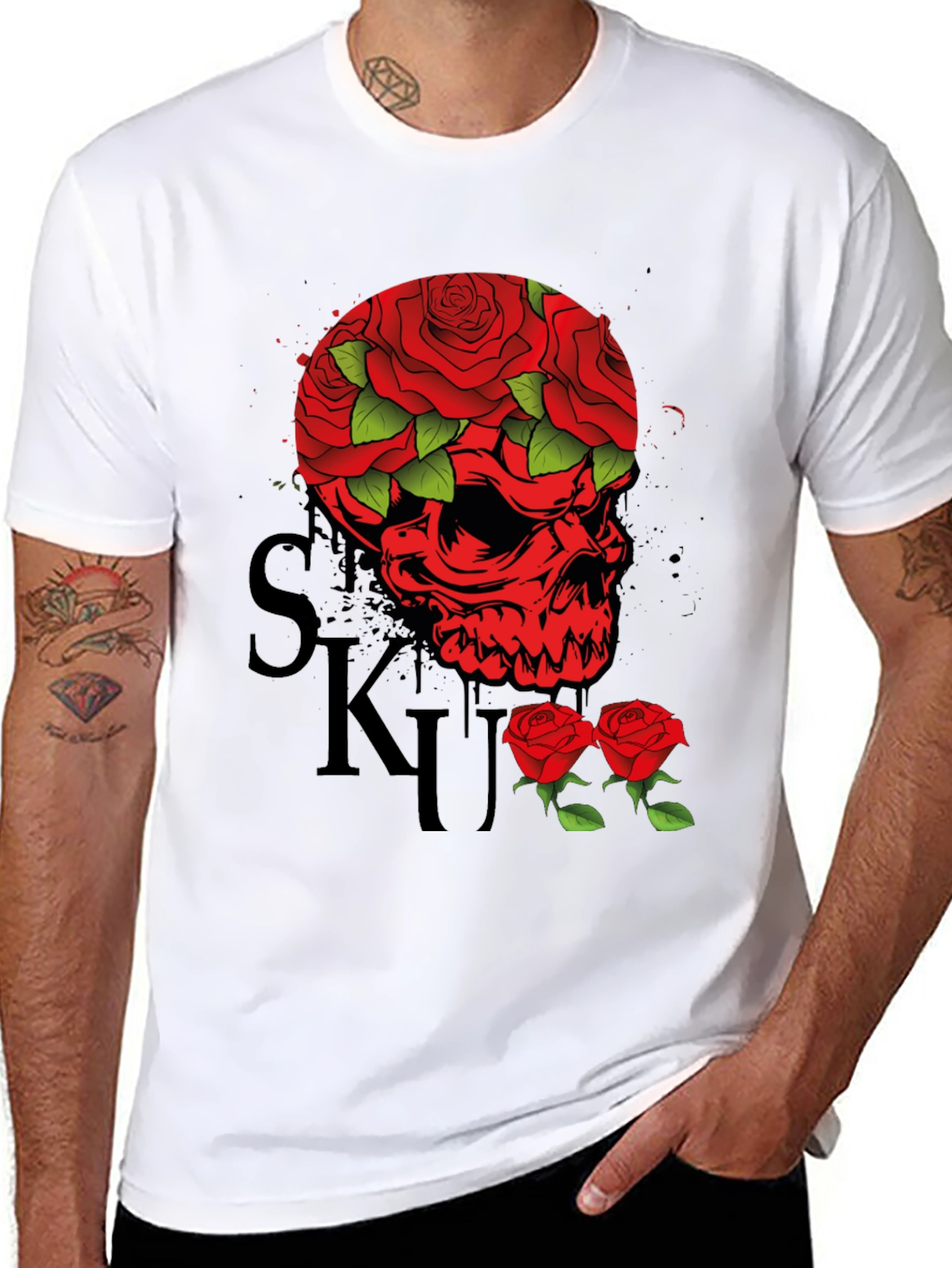Skull & Roses Graphic Tee - Mens Black T-Shirt
