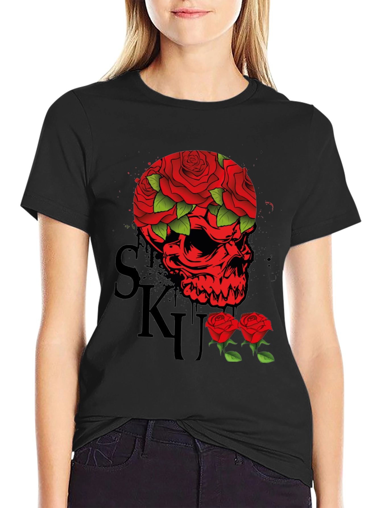 Skull & Roses Graphic Tee - Mens Black T-Shirt
