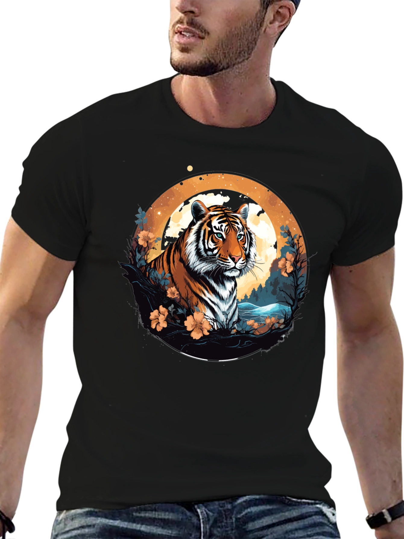 Tiger Graphic Tee - Black Cotton Blend T-Shirt