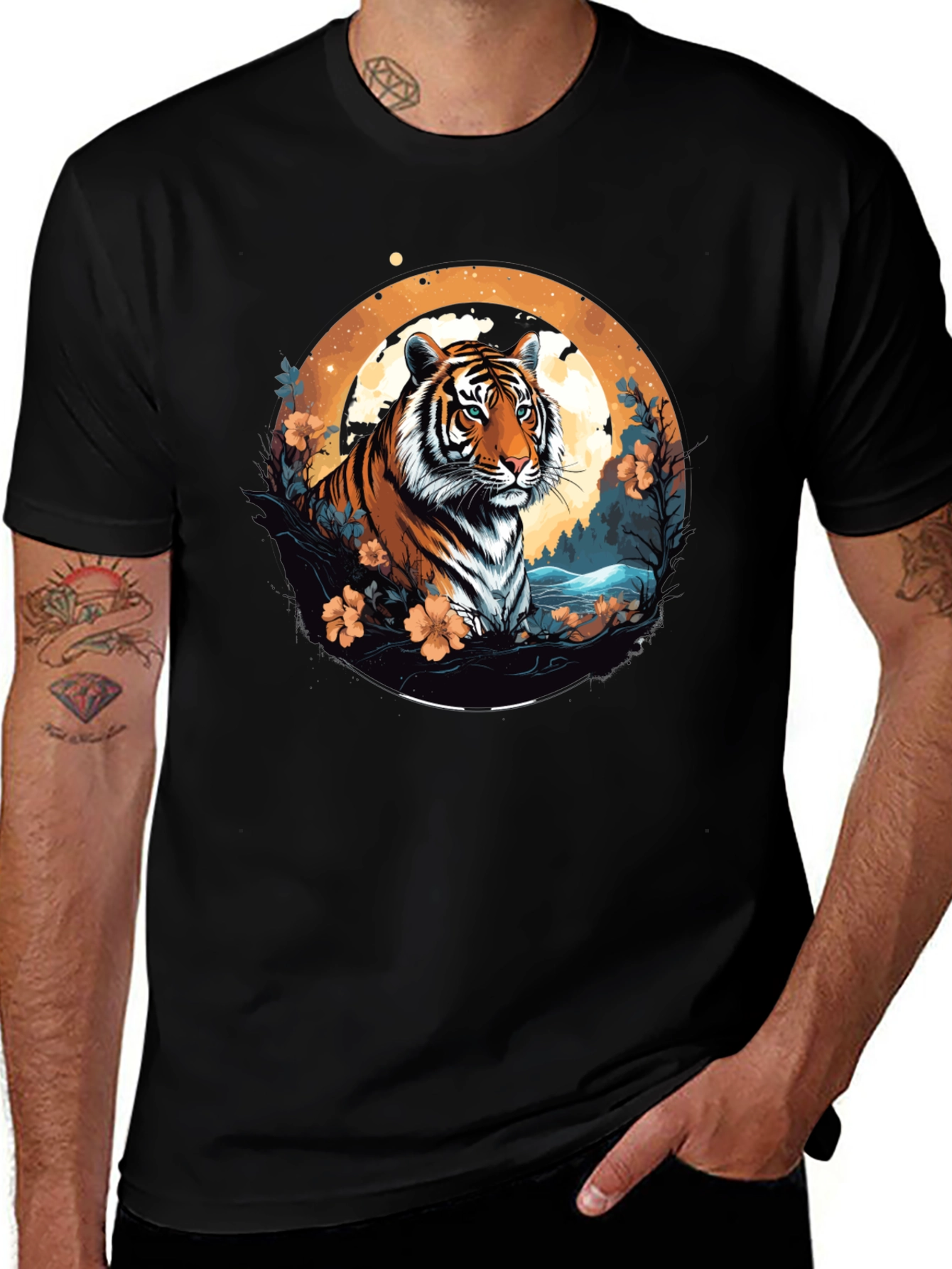Tiger Graphic Tee - Black Cotton Blend T-Shirt