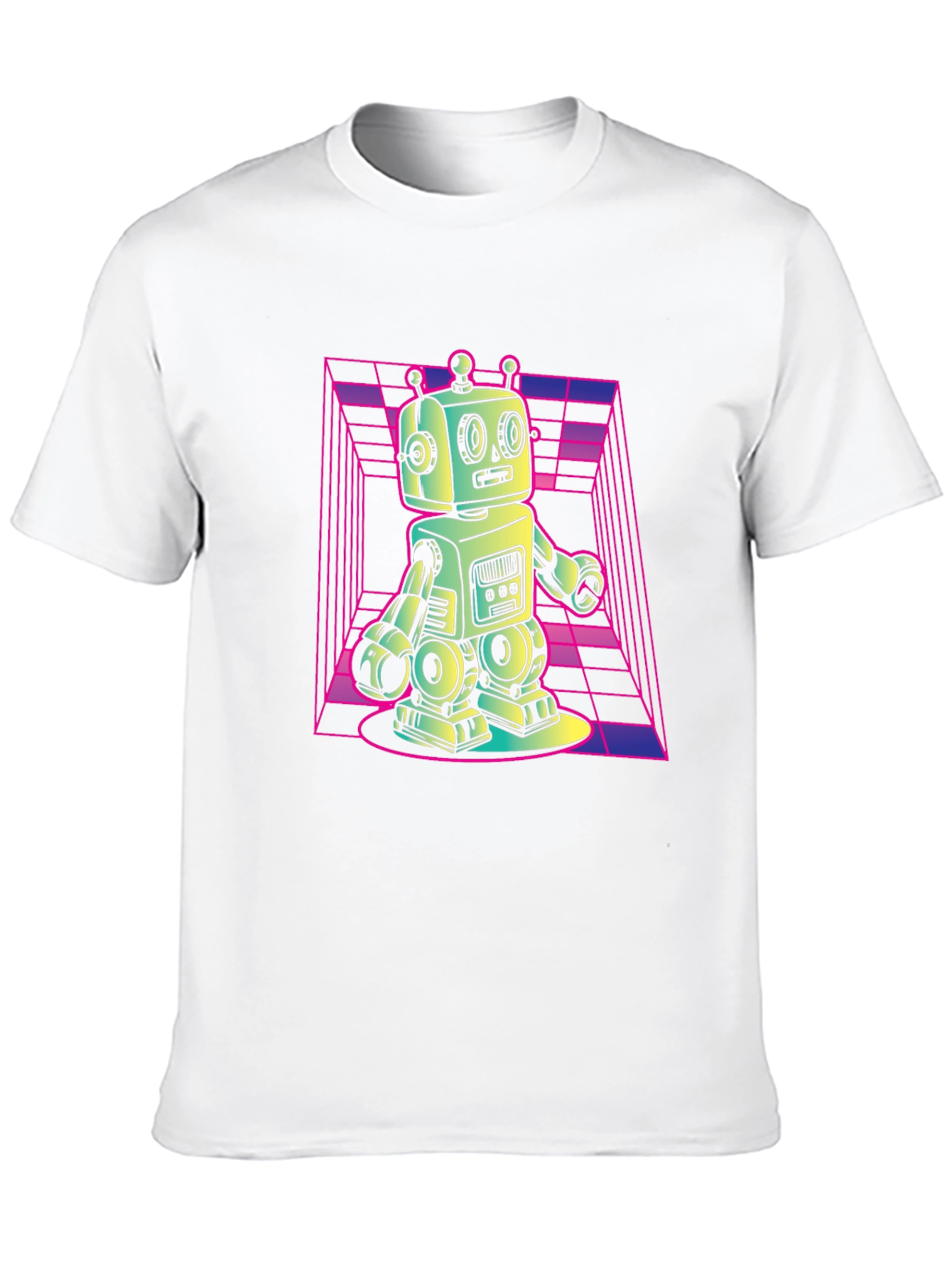Retro Robot Graphic Tee - Black Cotton T-Shirt