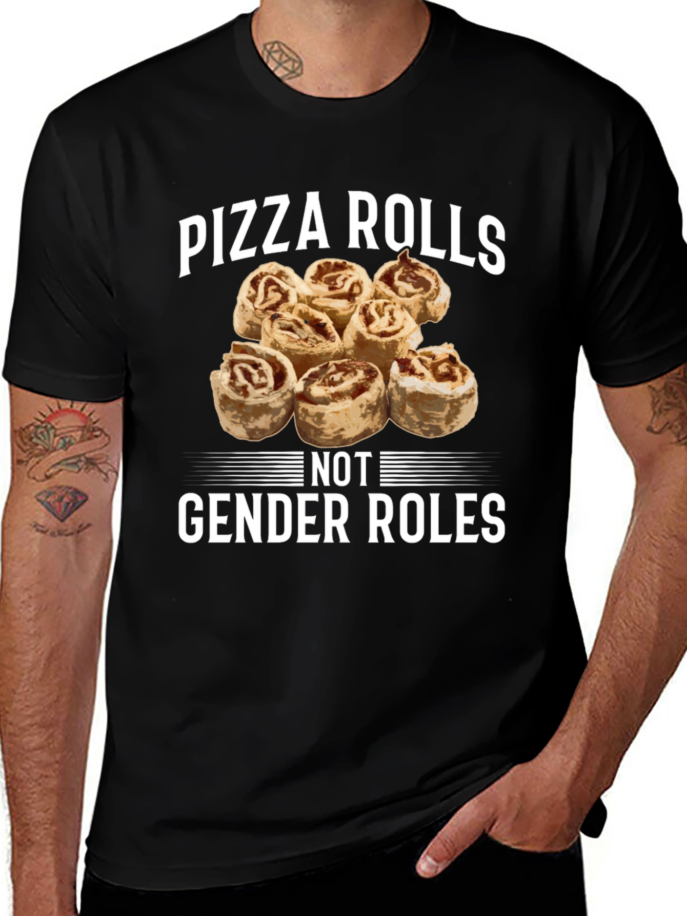 Pizza Rolls Not Gender Roles Black T-Shirt