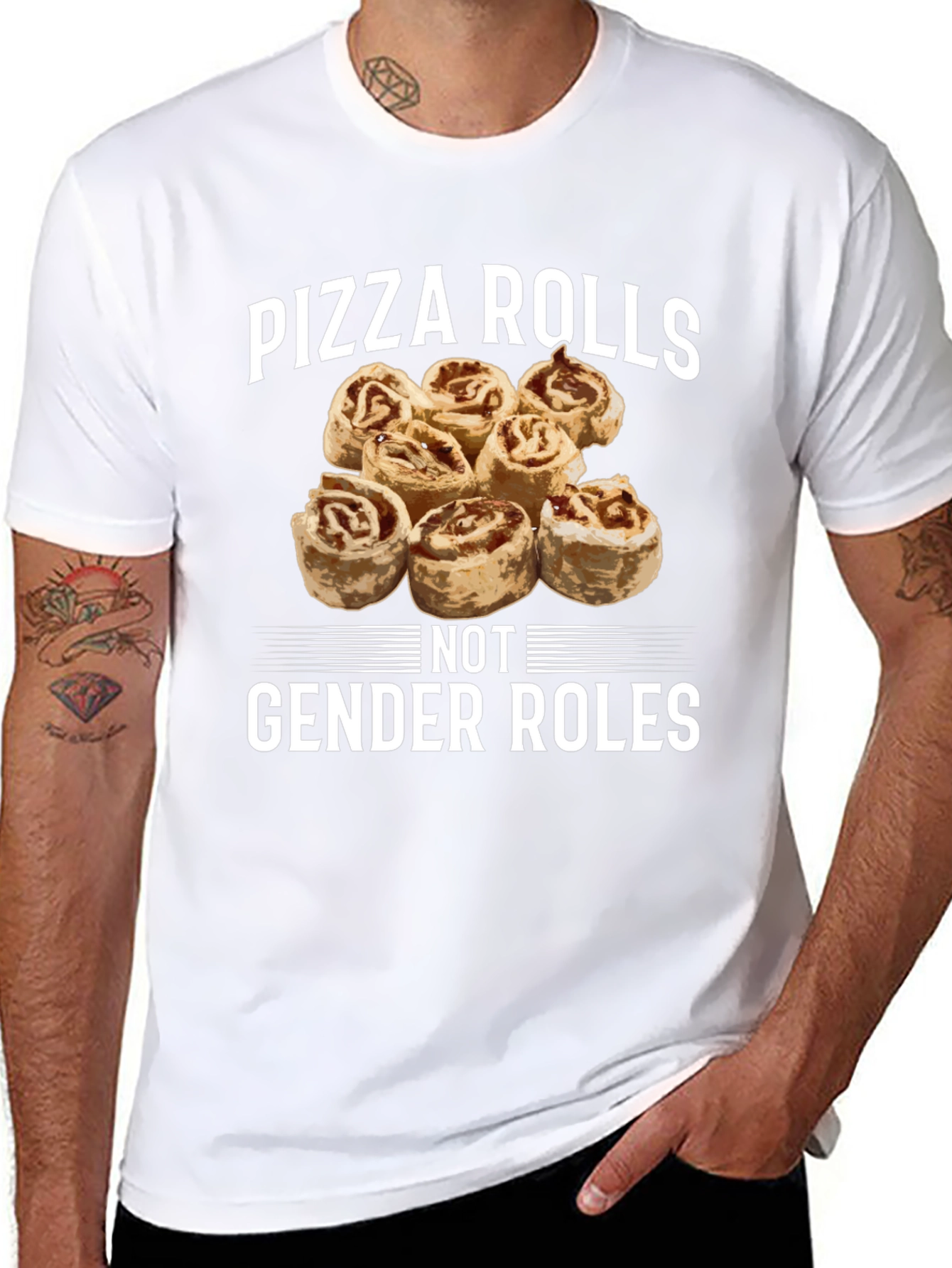 Pizza Rolls Not Gender Roles Black T-Shirt