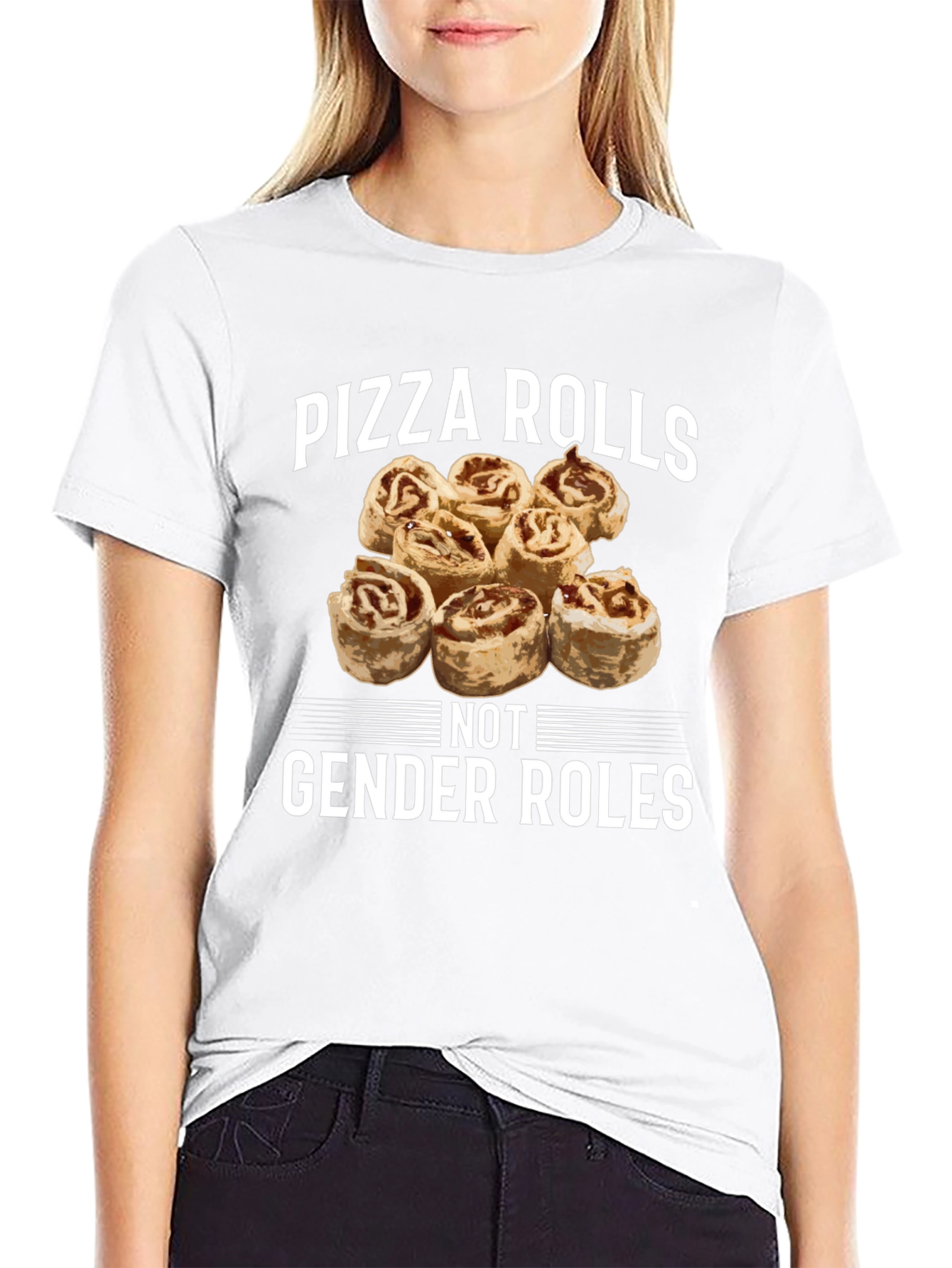 Pizza Rolls Not Gender Roles Black T-Shirt