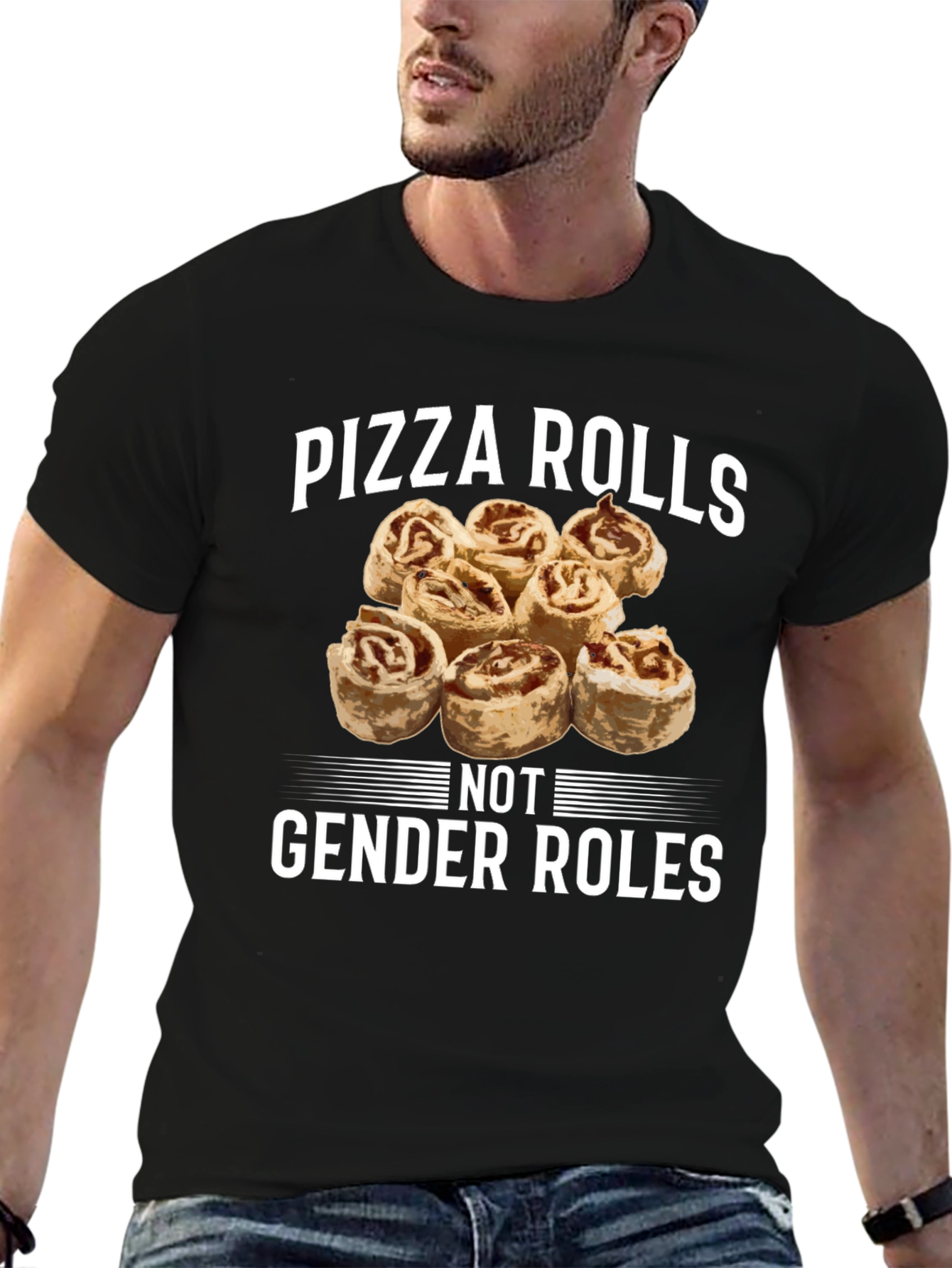 Pizza Rolls Not Gender Roles Black T-Shirt