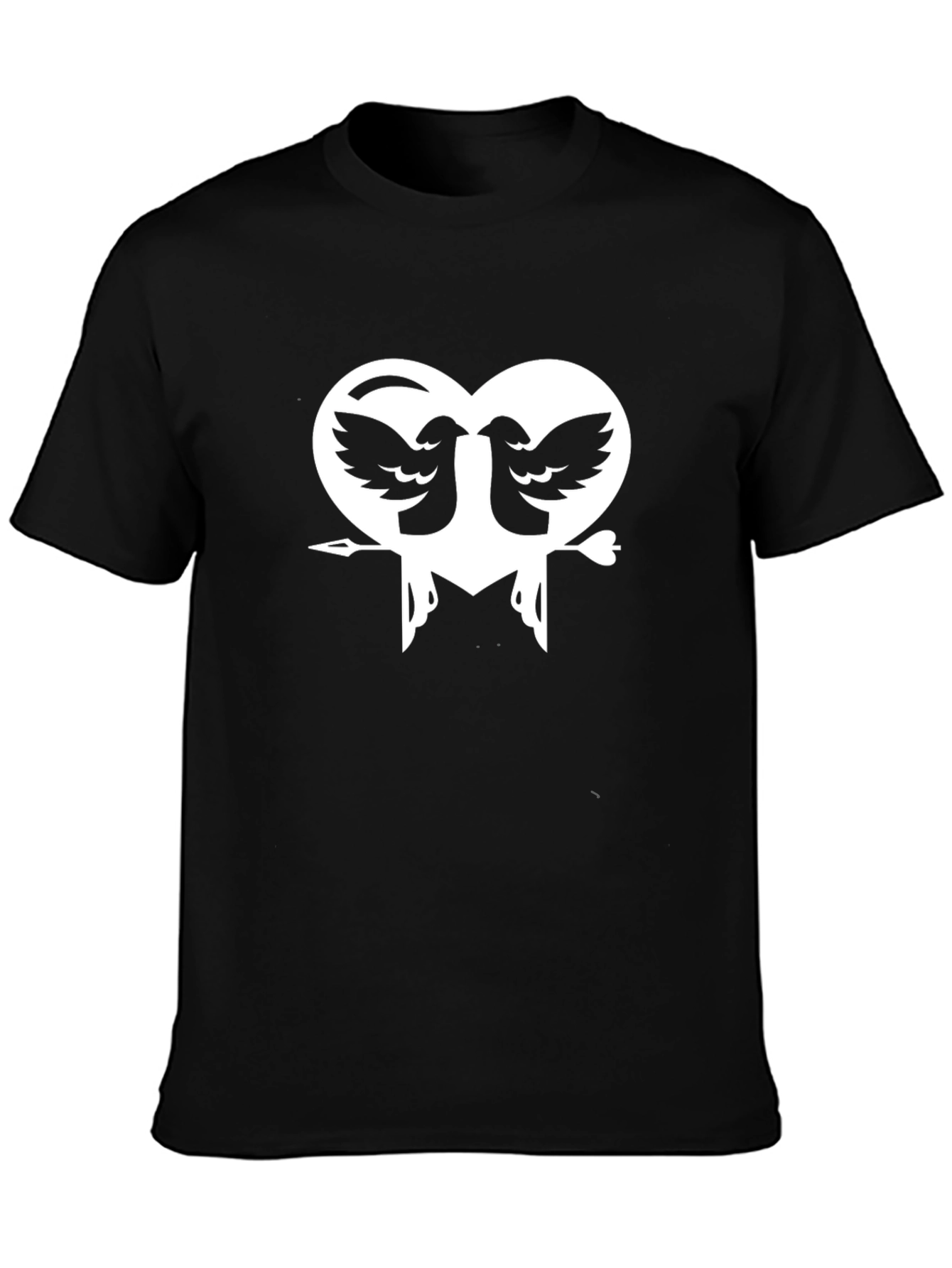 Heart Birds Graphic Print Black T-Shirt
