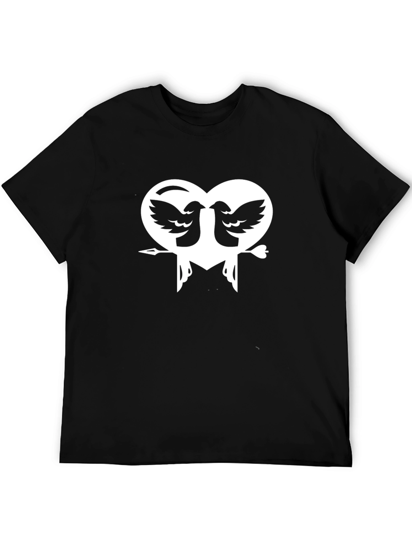 Heart Birds Graphic Print Black T-Shirt