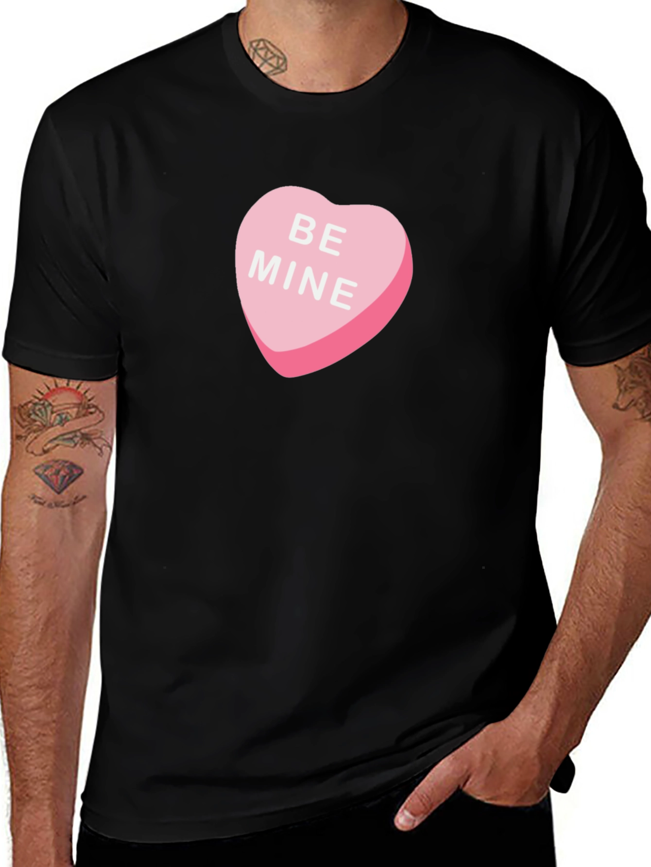 Be Mine Candy Heart Graphic Tee - Black