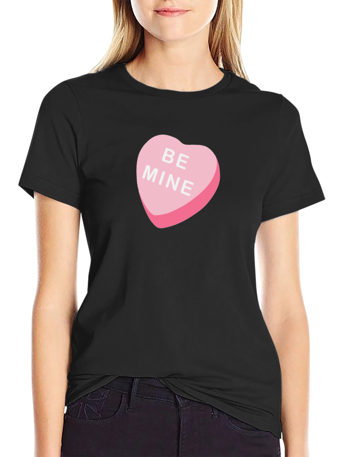 Be Mine Candy Heart Graphic Tee - Black