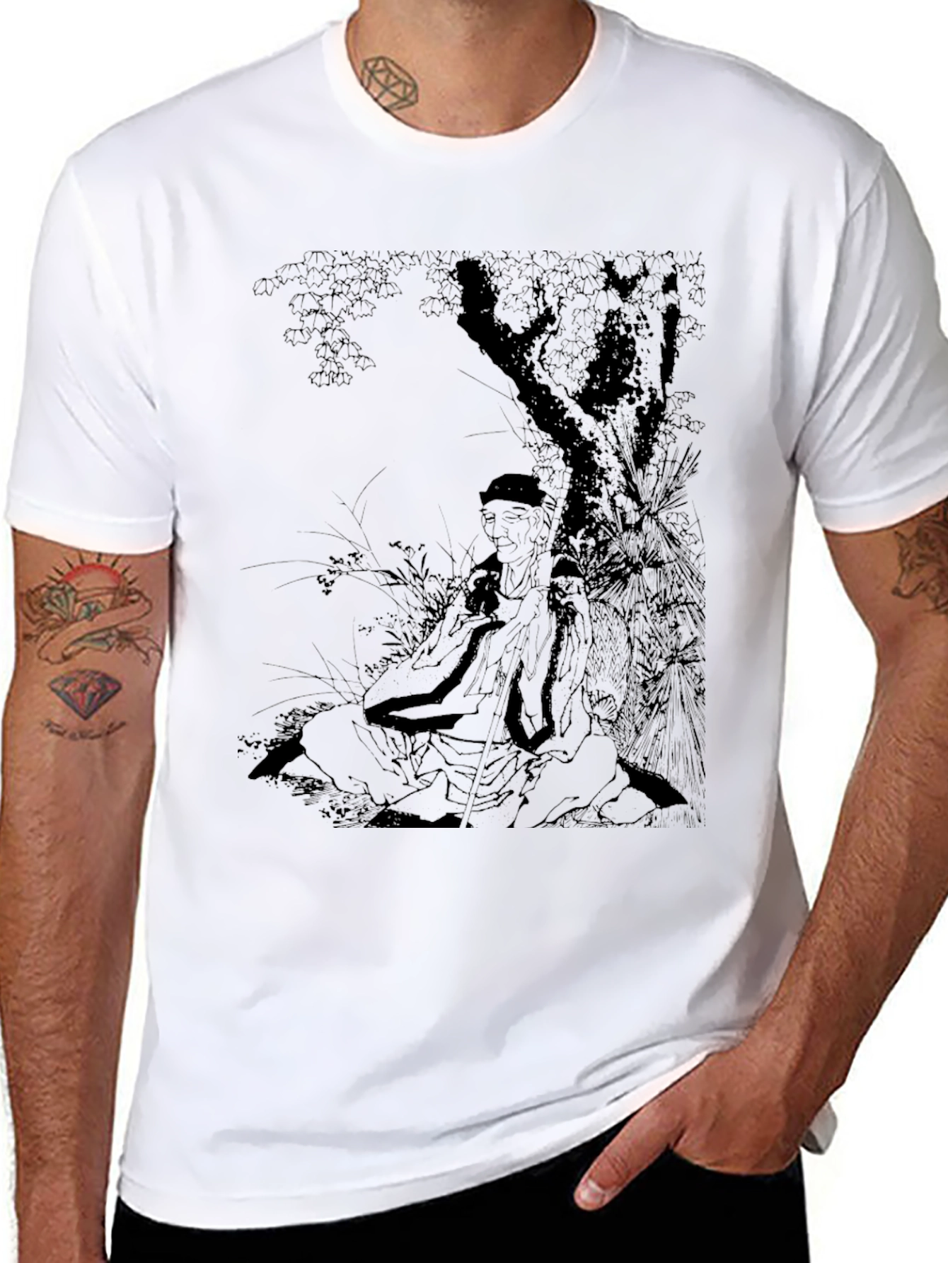 Black Tee with Asian Art Design