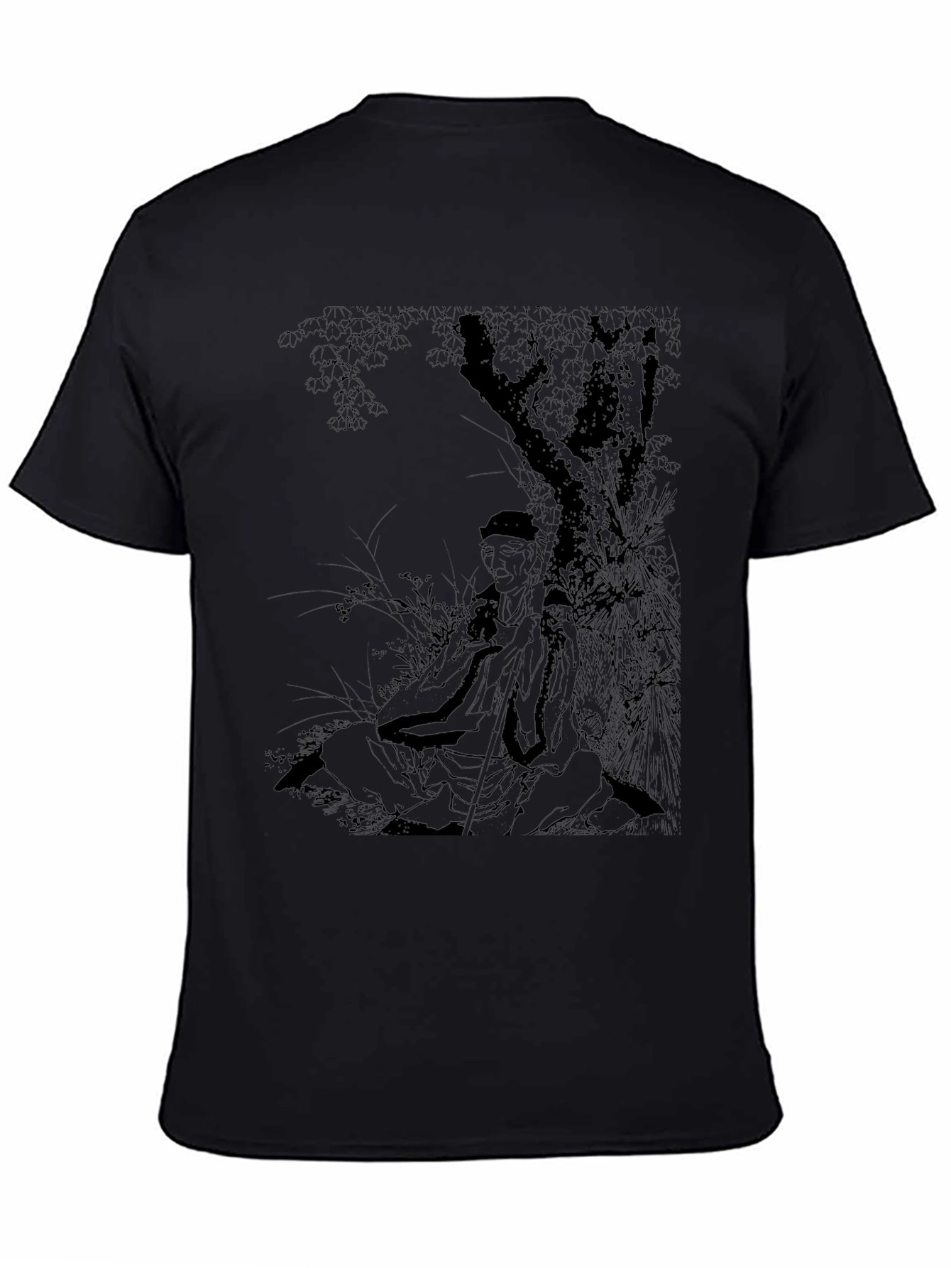 Black Tee with Asian Art Design