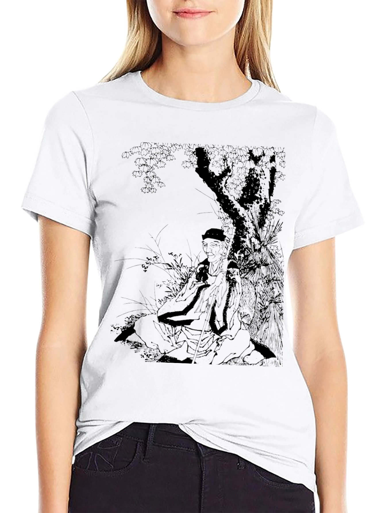 Black Tee with Asian Art Design