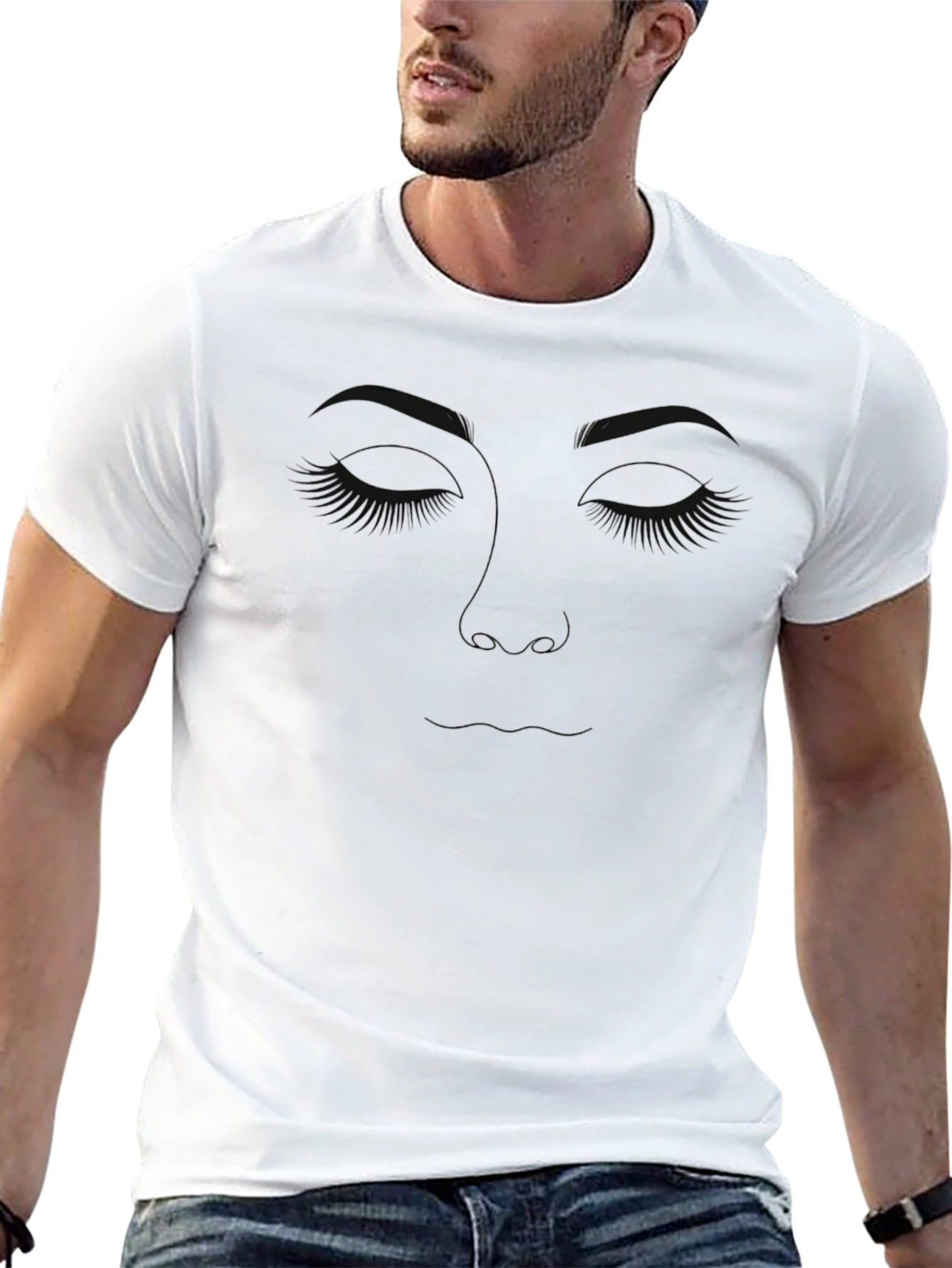 Minimalist Face Line Art Black T-Shirt