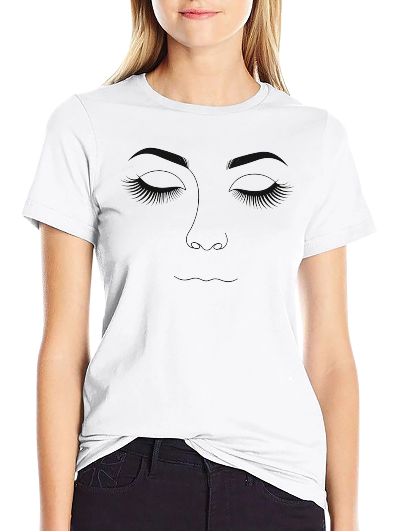 Minimalist Face Line Art Black T-Shirt