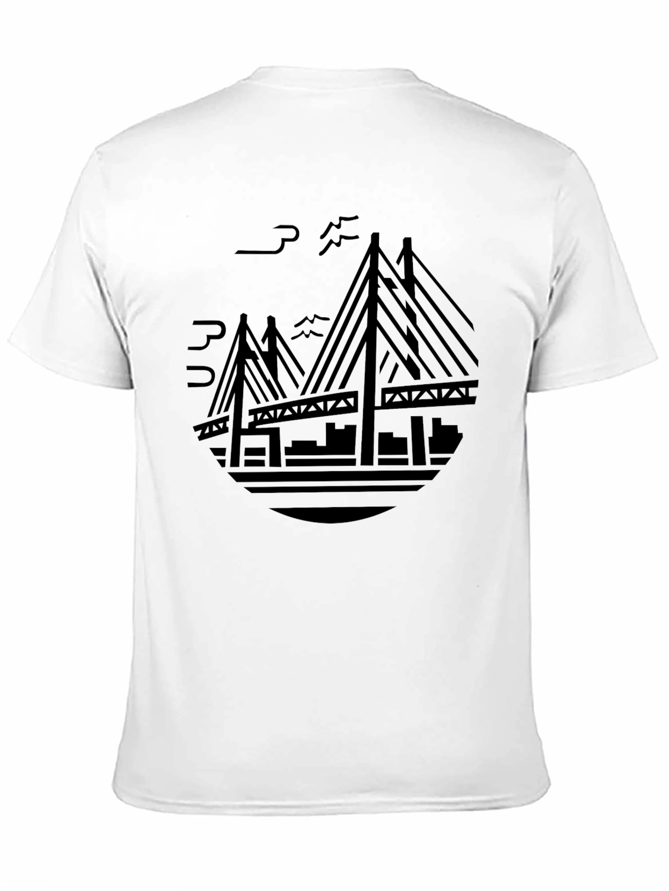 Black T-Shirt with Cityscape Bridge Design