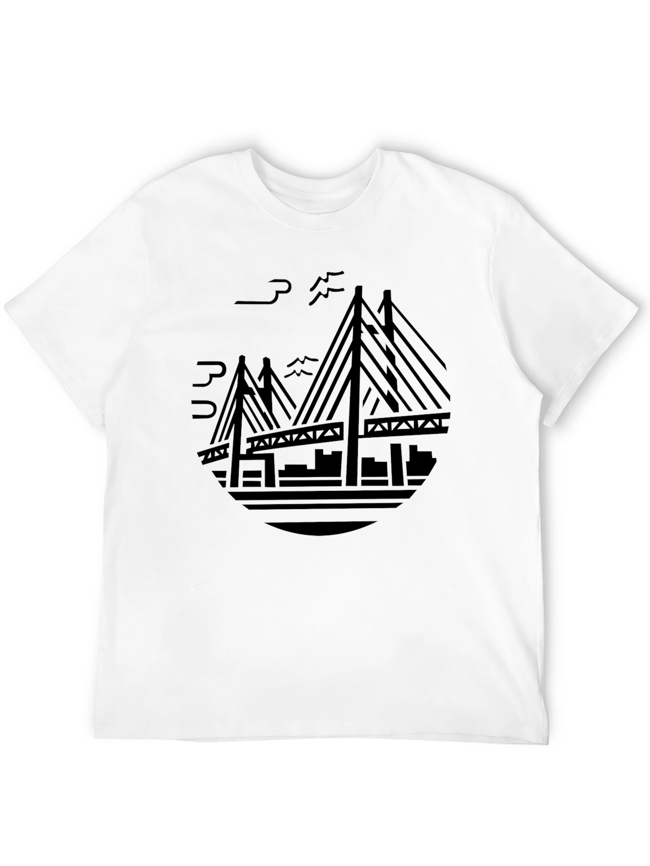 Black T-Shirt with Cityscape Bridge Design