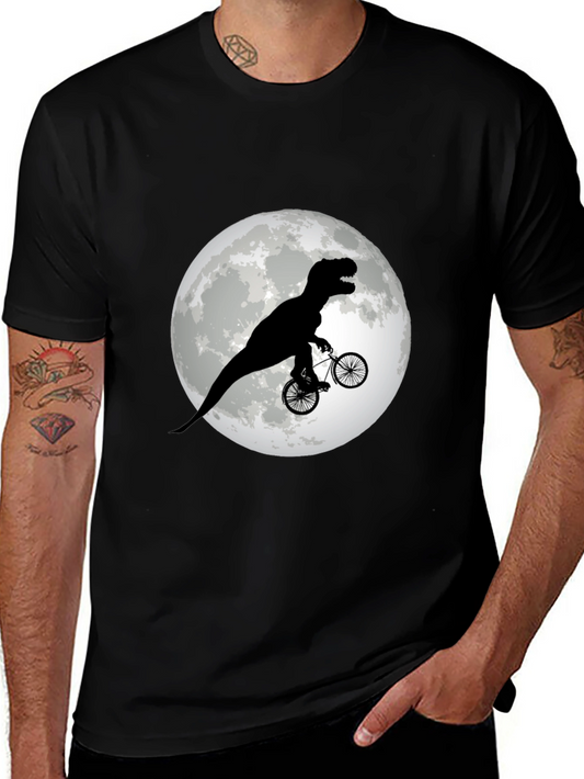 Dino Biker T-Shirt - Funny T-Rex Riding Bicycle Moon Tee