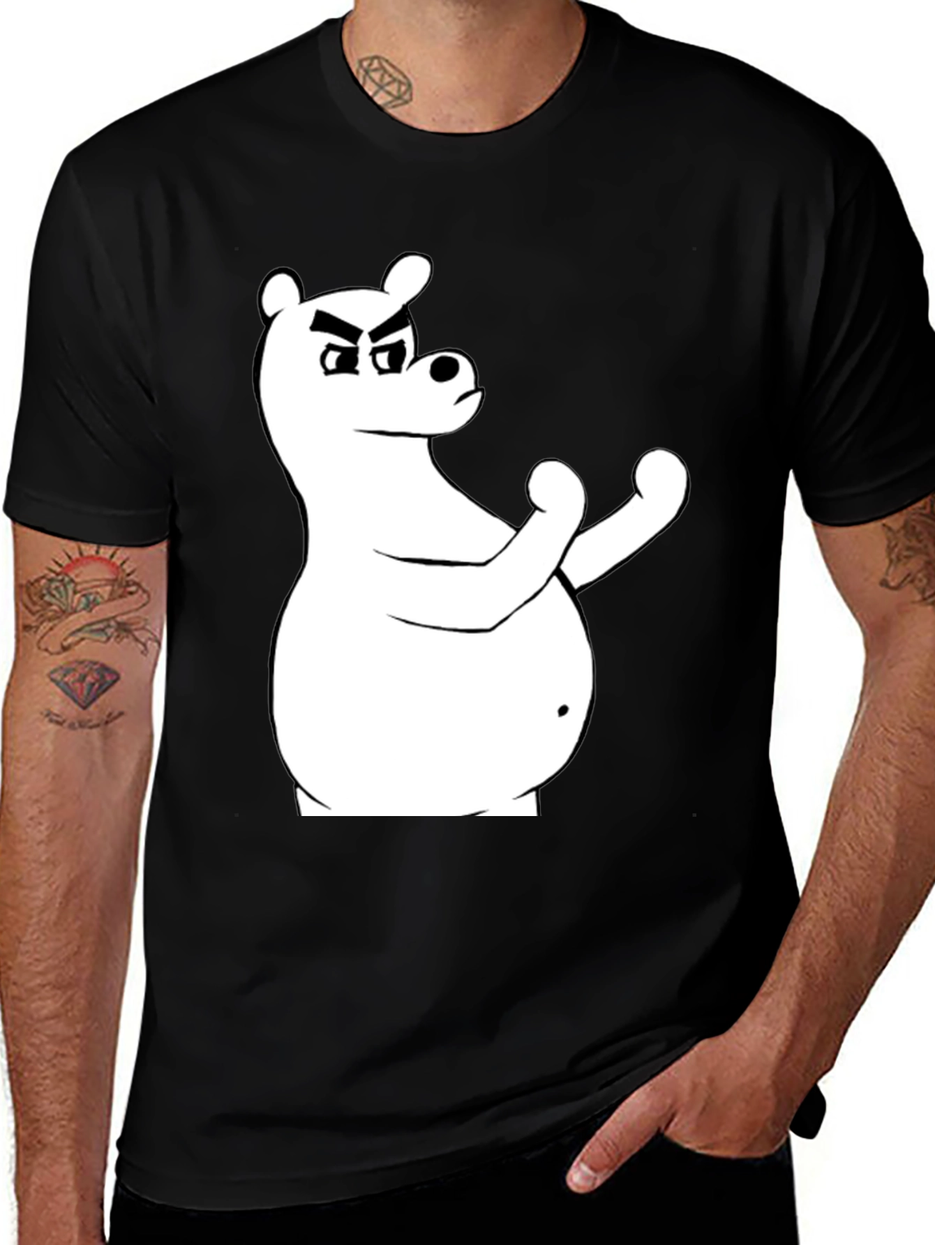 Black T-Shirt with Cartoon Bear Graphic