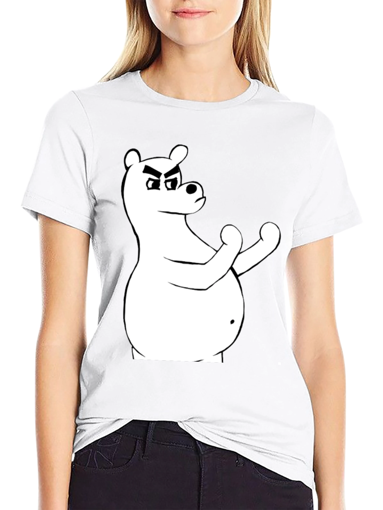 Black T-Shirt with Cartoon Bear Graphic