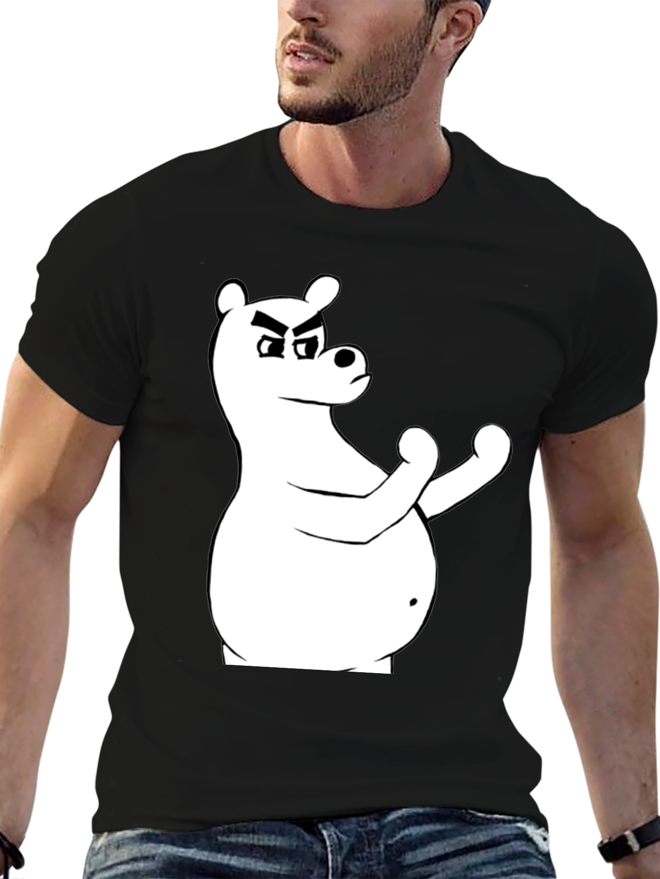 Black T-Shirt with Cartoon Bear Graphic