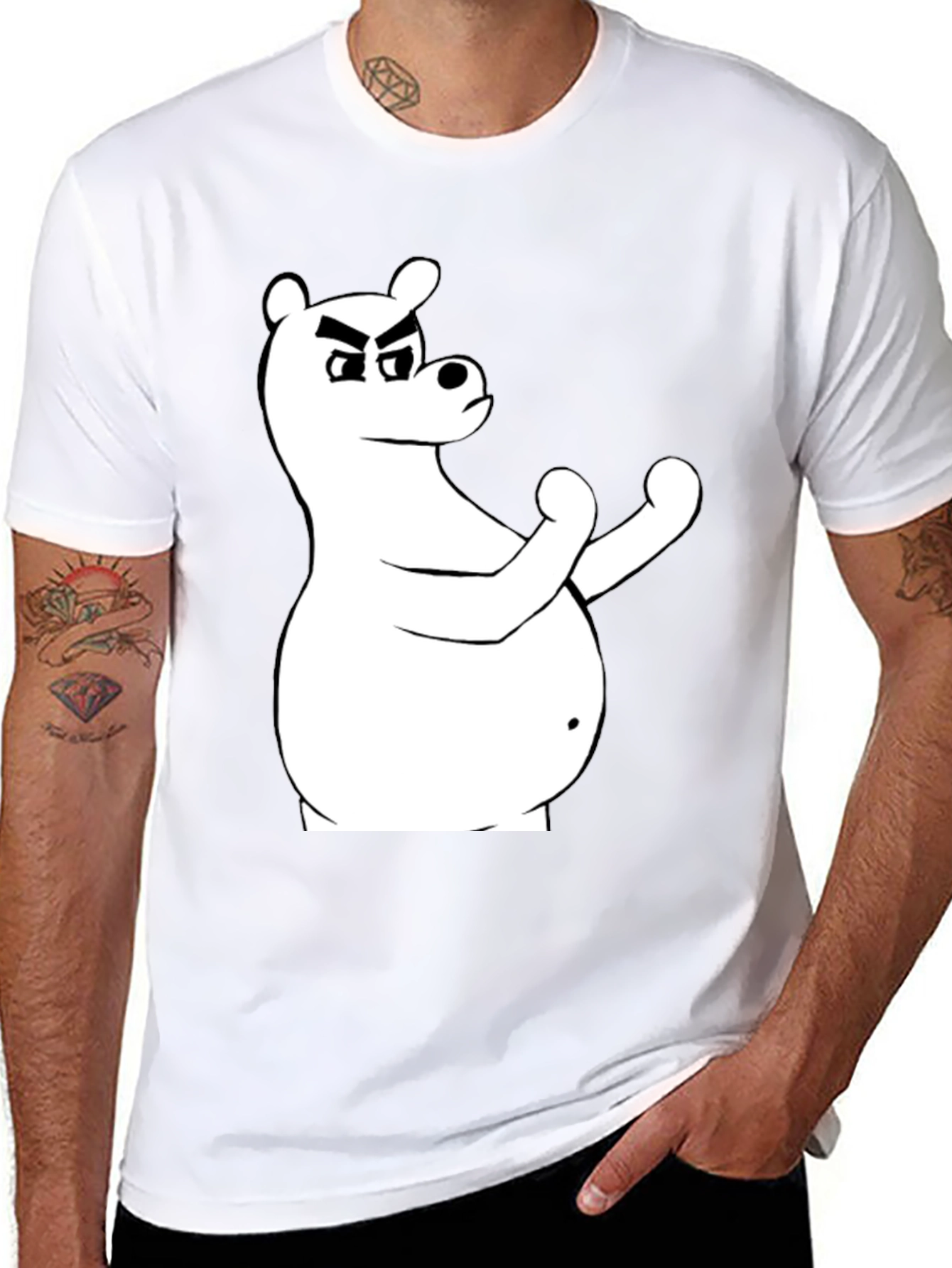 Black T-Shirt with Cartoon Bear Graphic