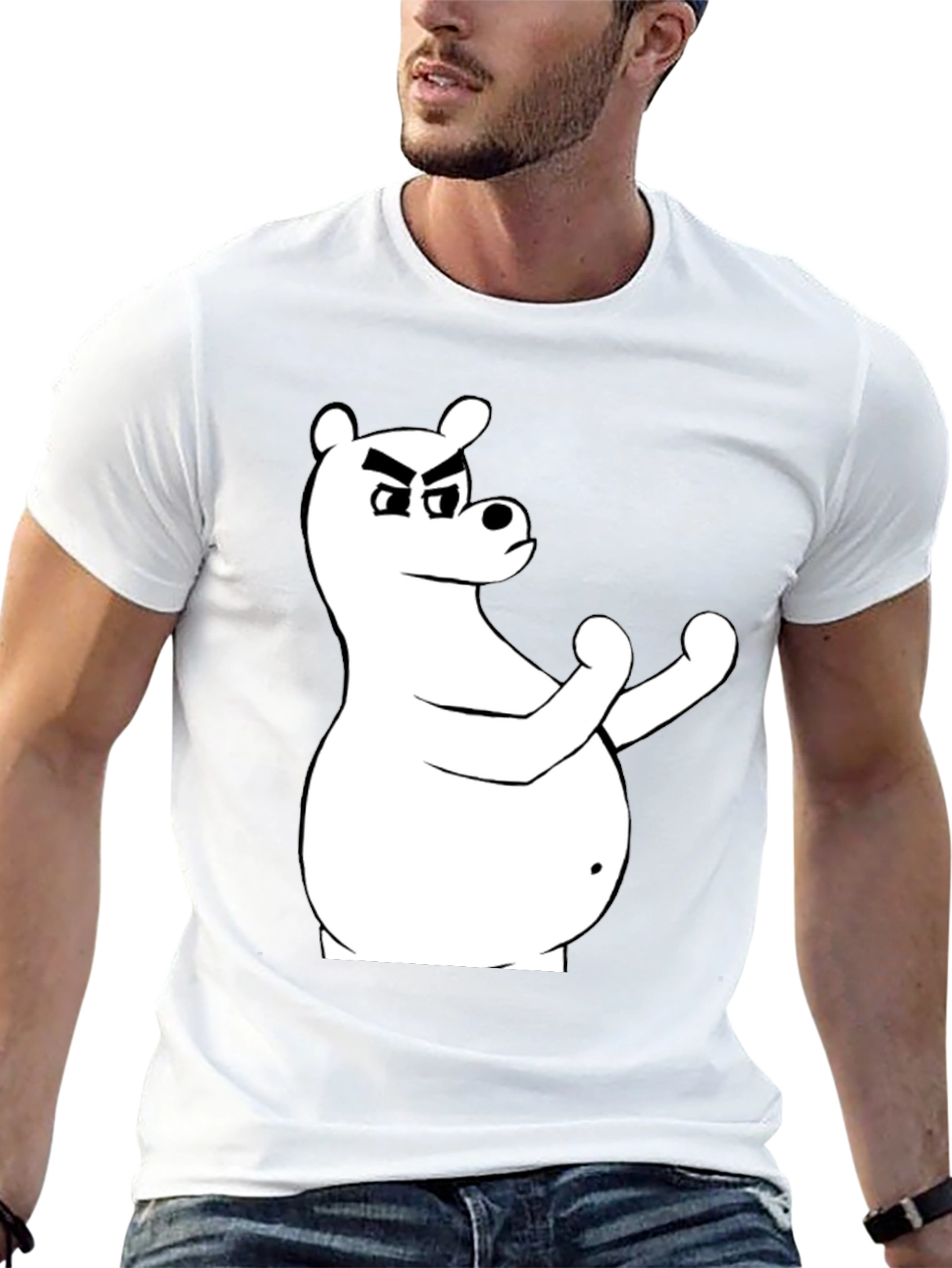 Black T-Shirt with Cartoon Bear Graphic