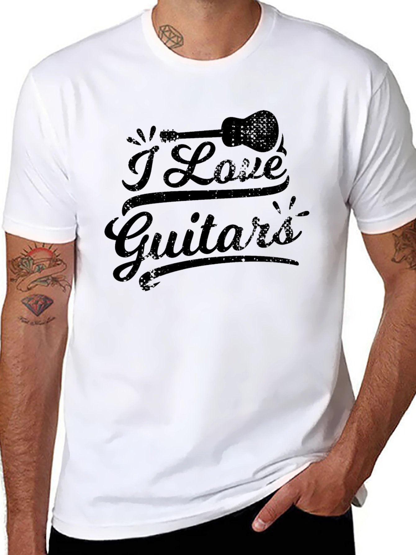I Love Guitars Graphic Tee - Black Cotton T-Shirt