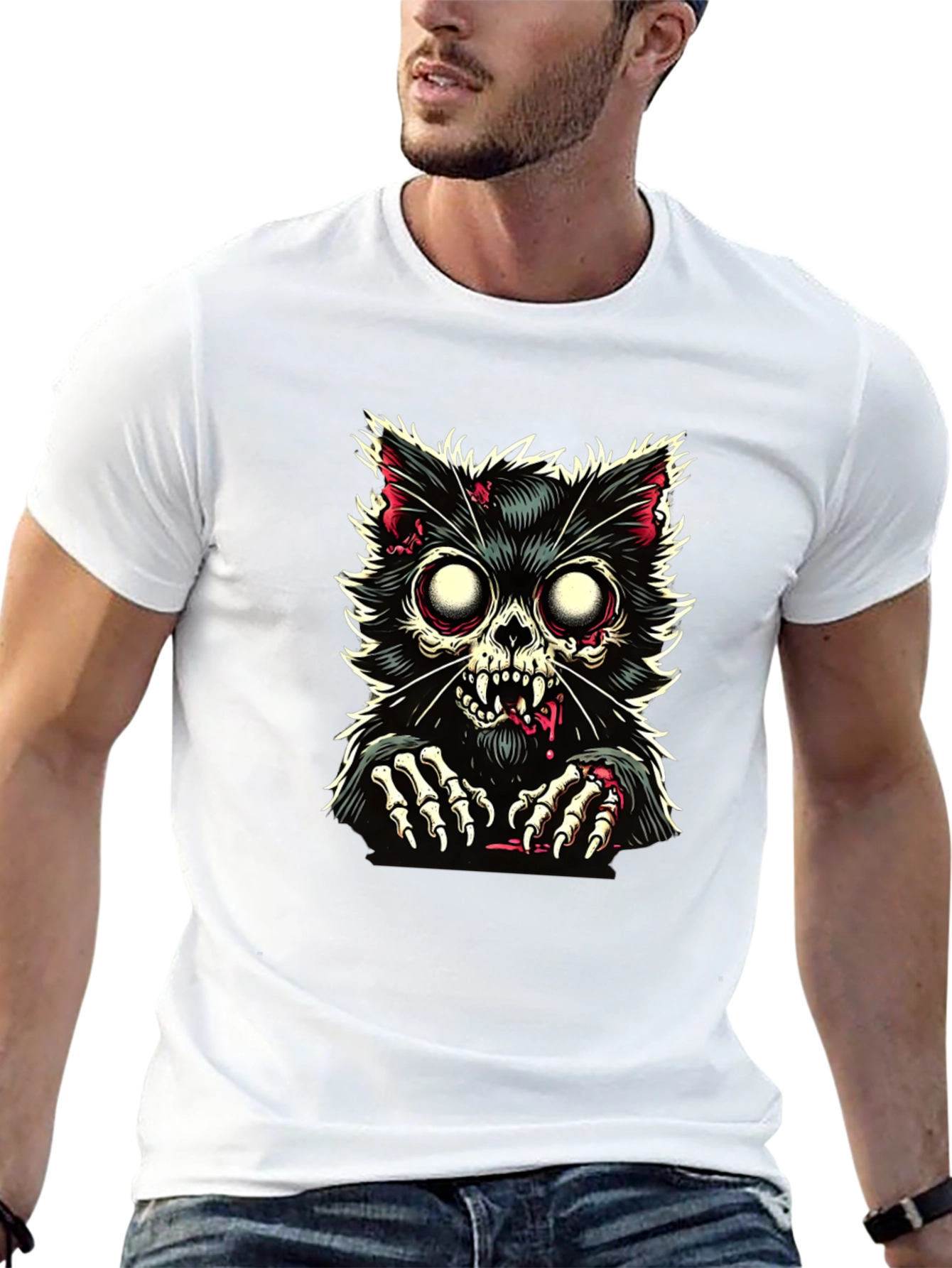 Zombie Cat Graphic T-Shirt - Creepy Cool