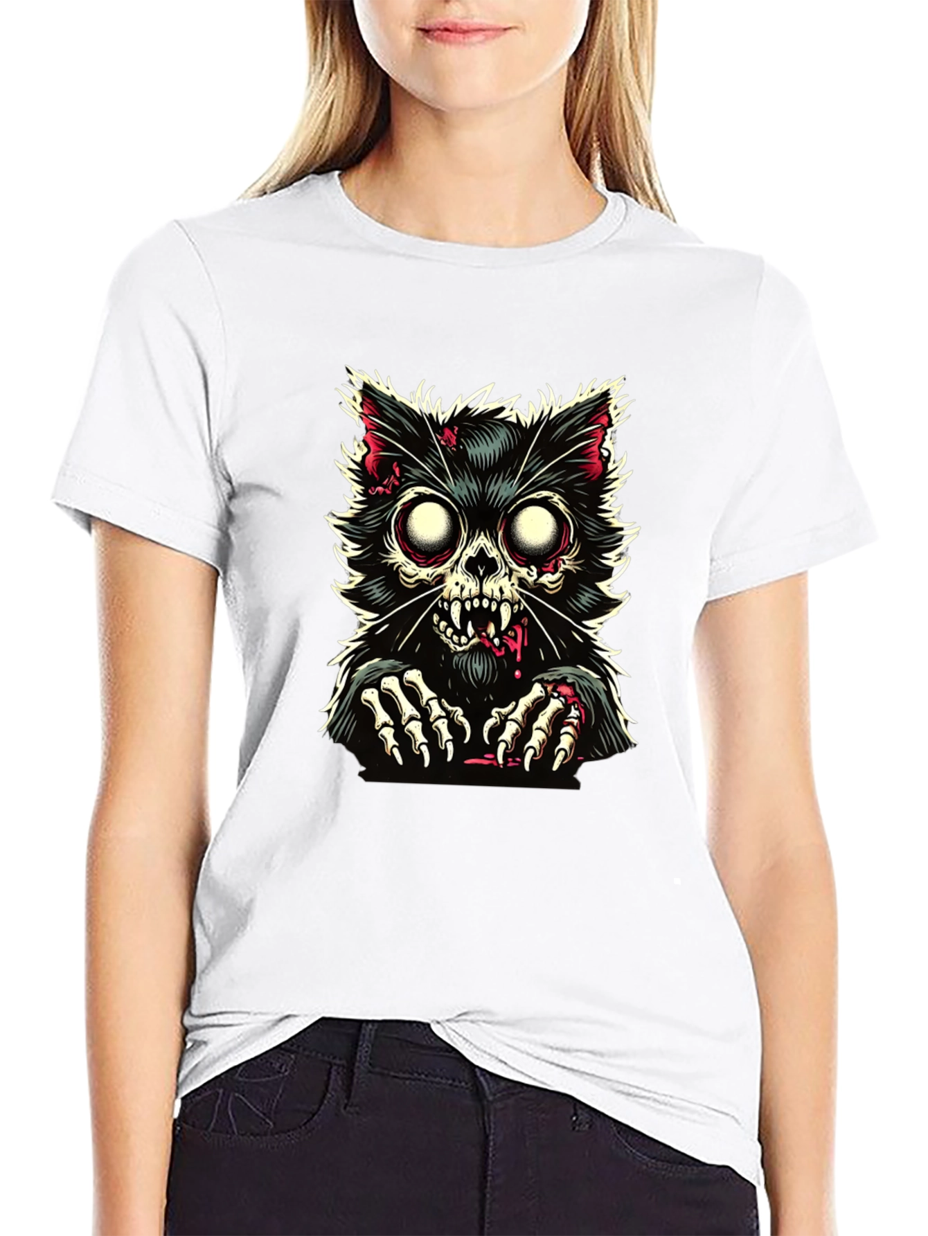 Zombie Cat Graphic T-Shirt - Creepy Cool