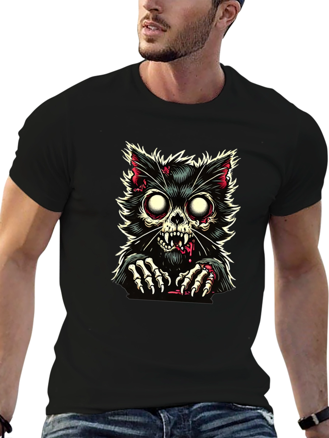 Zombie Cat Graphic T-Shirt - Creepy Cool