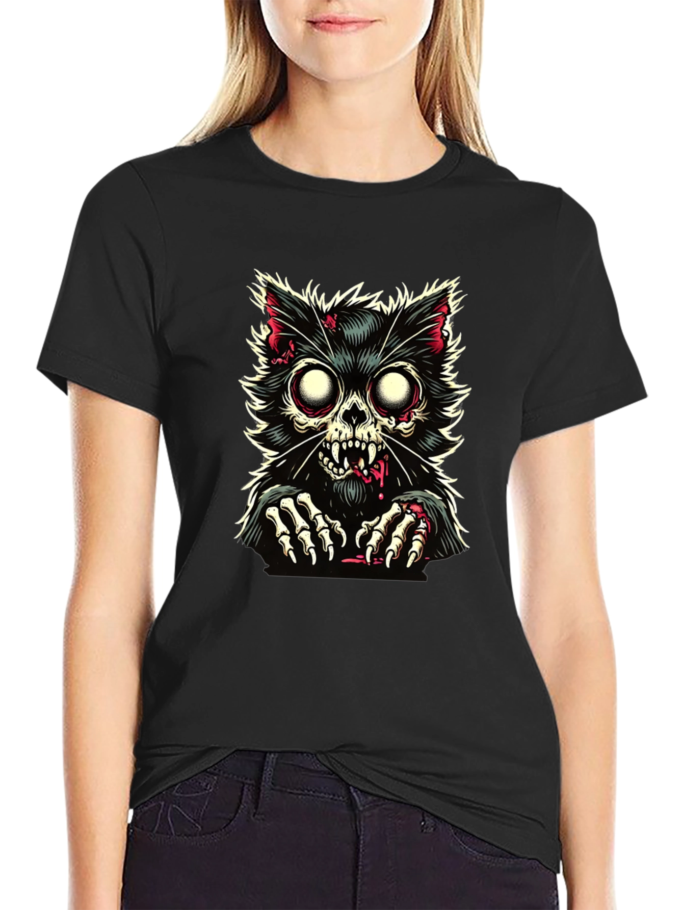 Zombie Cat Graphic T-Shirt - Creepy Cool