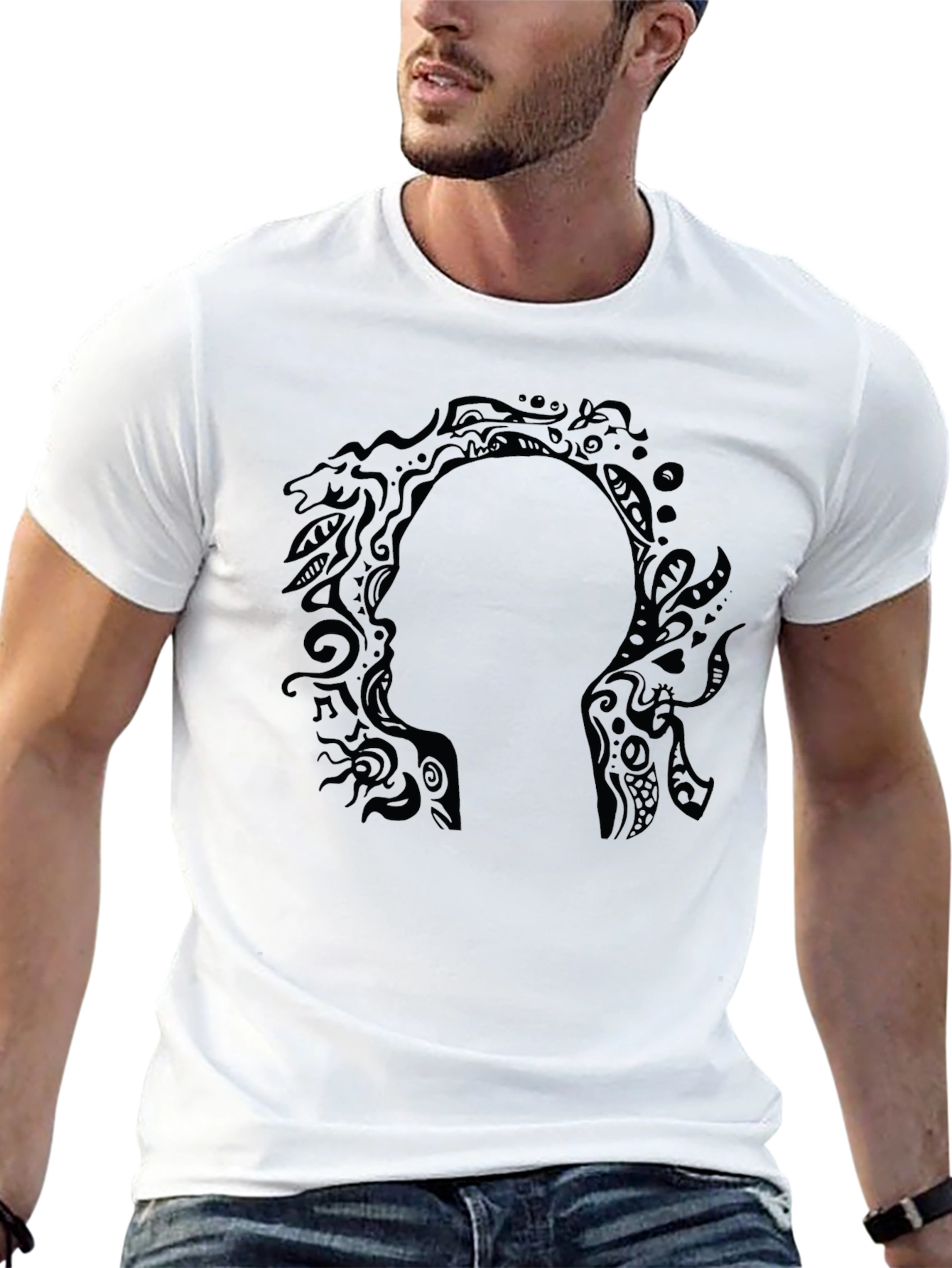 Abstract Silhouette Graphic Black T-Shirt