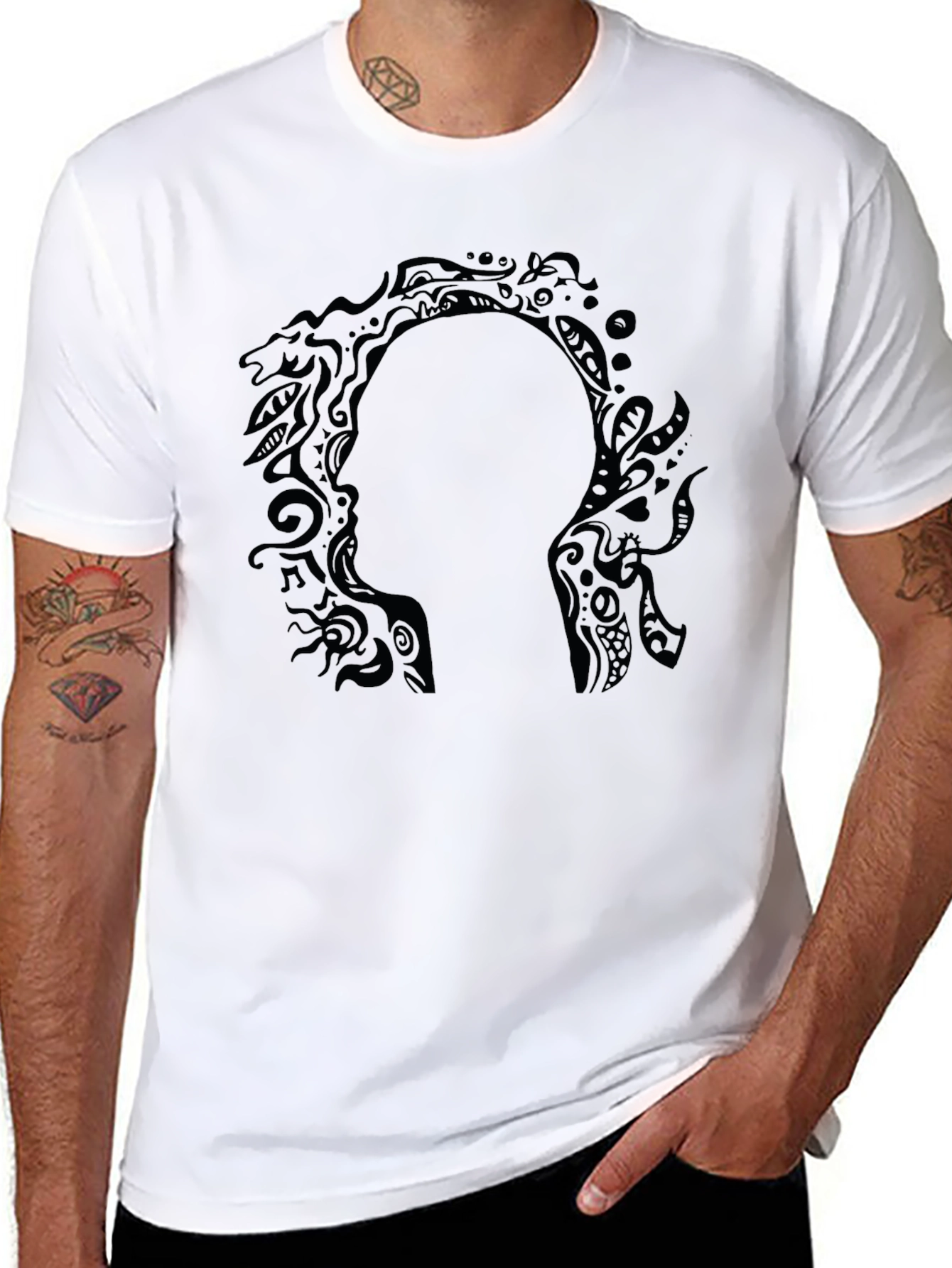 Abstract Silhouette Graphic Black T-Shirt