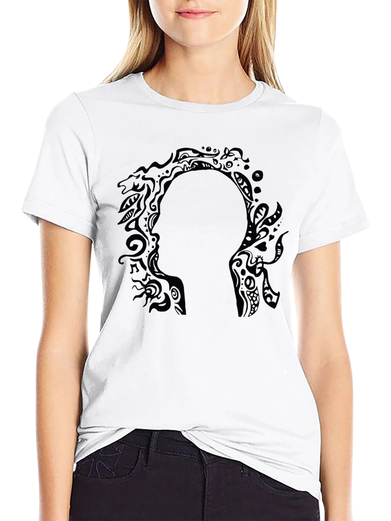 Abstract Silhouette Graphic Black T-Shirt