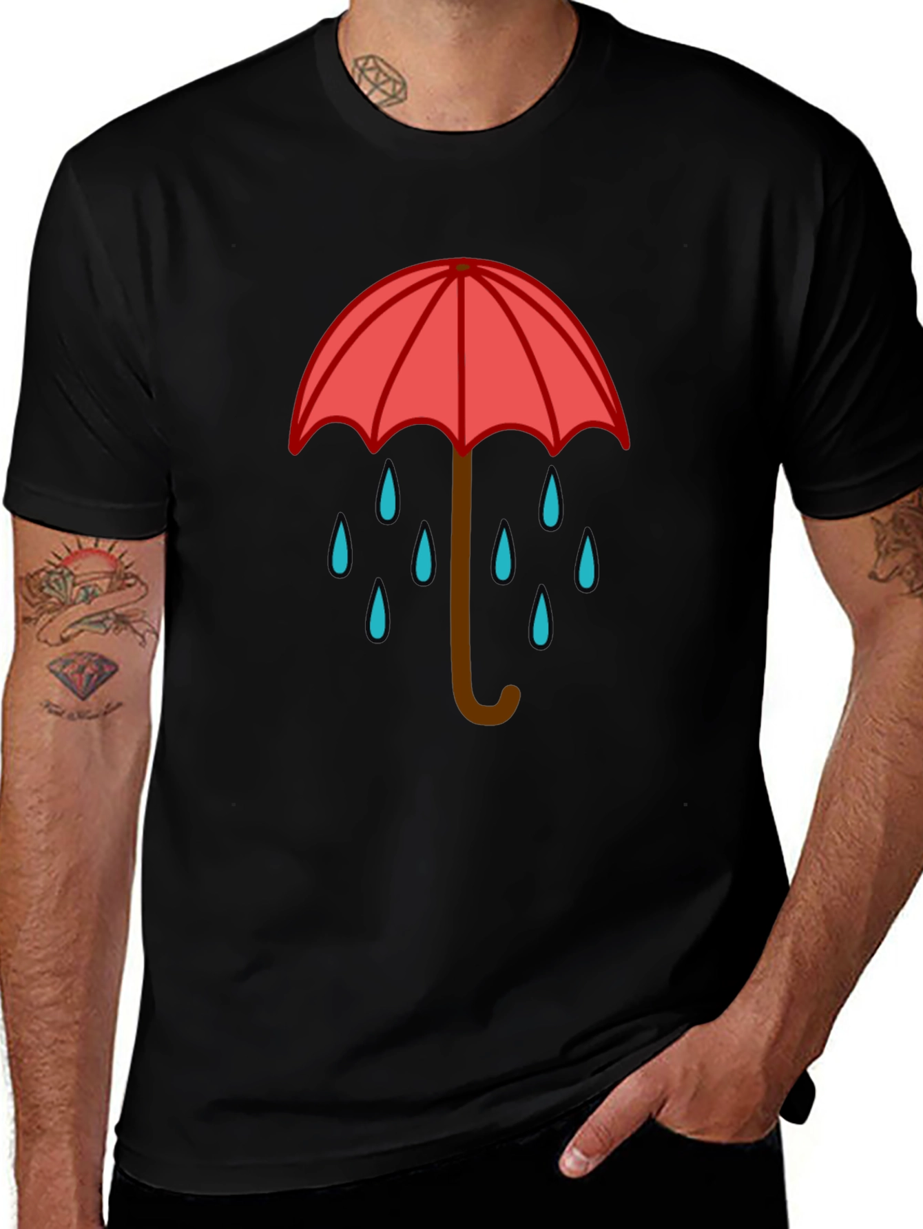 Rainy Day Umbrella Graphic Tee - Black Casual T-Shirt