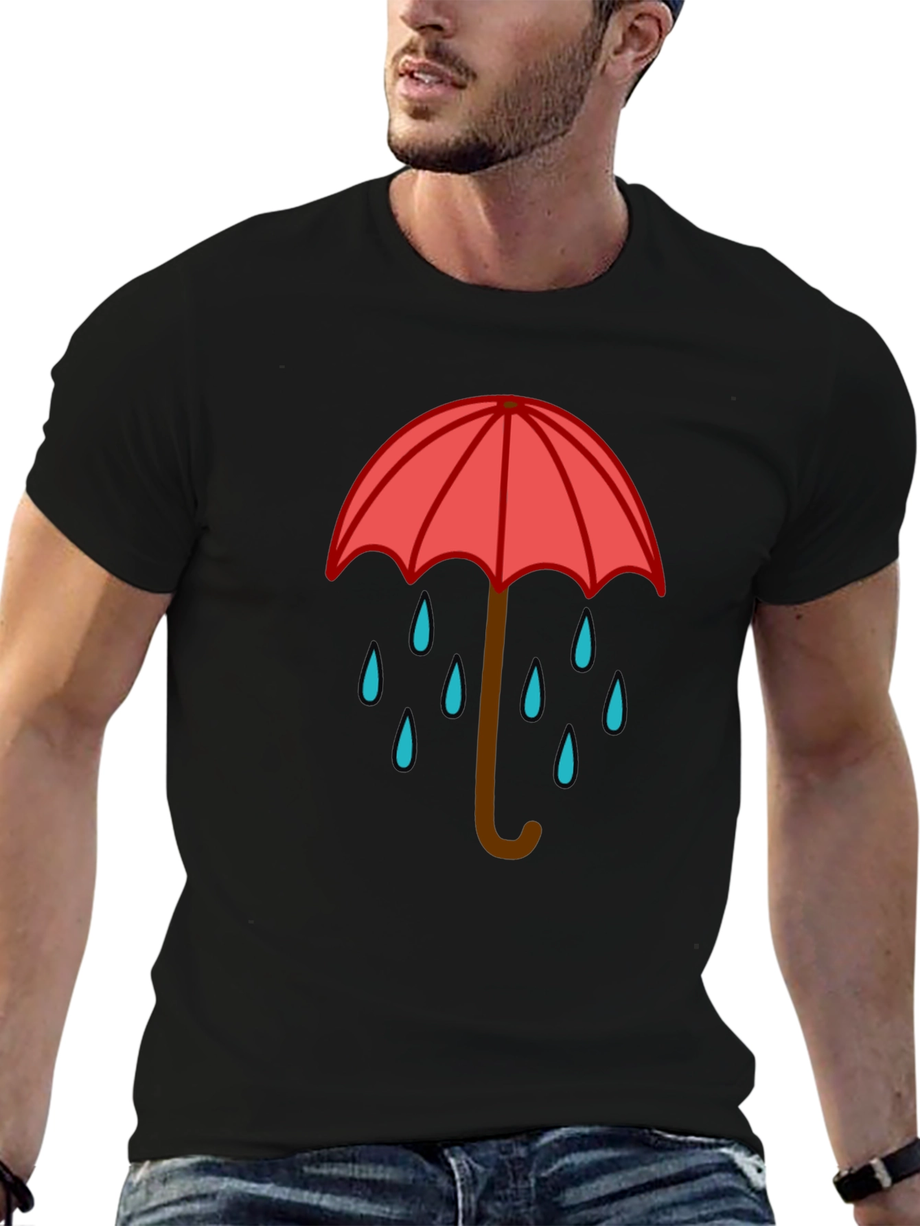 Rainy Day Umbrella Graphic Tee - Black Casual T-Shirt